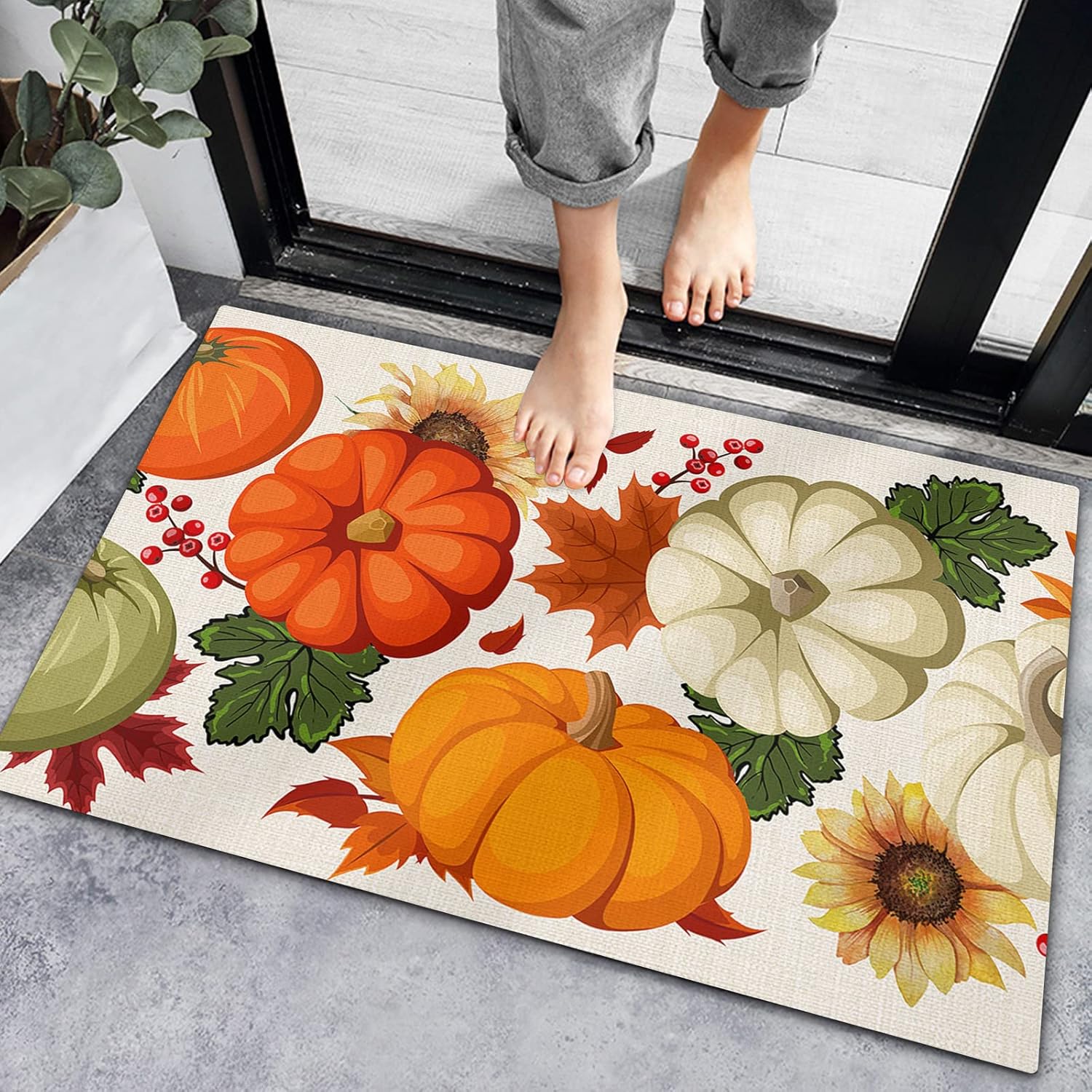 Alfombras de baño antideslizantes para puerta delantera, Acción de Gracias, calabaza, girasol, hojas de arce, alfombras de cocina, alfombras de