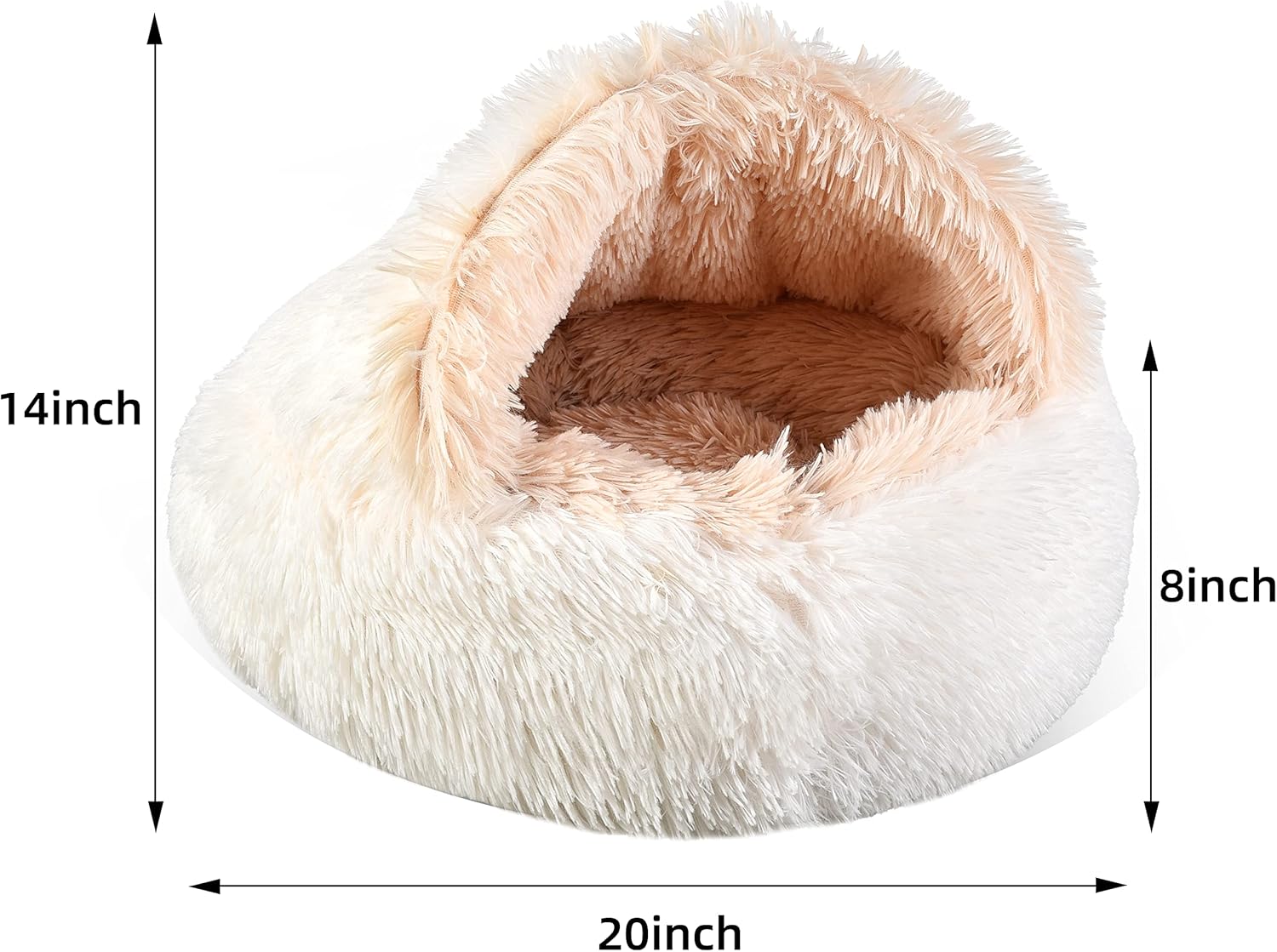 Cama para gatos redonda y esponjosa con capucha y funda de felpa no plegada, cama para gatos de interior, camas calmantes para perros y gatos, parte