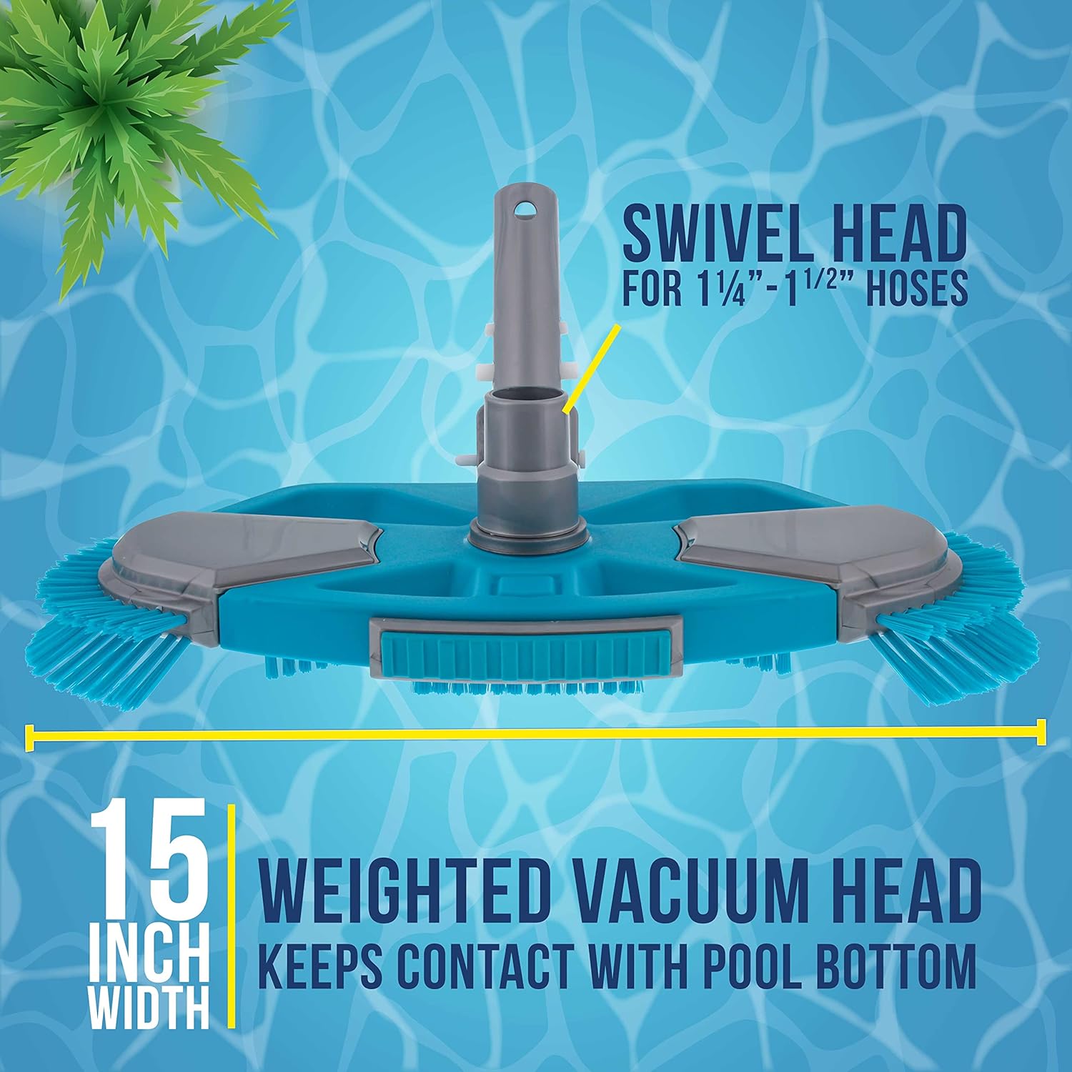 U.S. Pool Supply Cabezal de aspiradora de piscina con peso de lujo con cepillos laterales, conexión giratoria, mango EZ Clip – para piscinas sobre