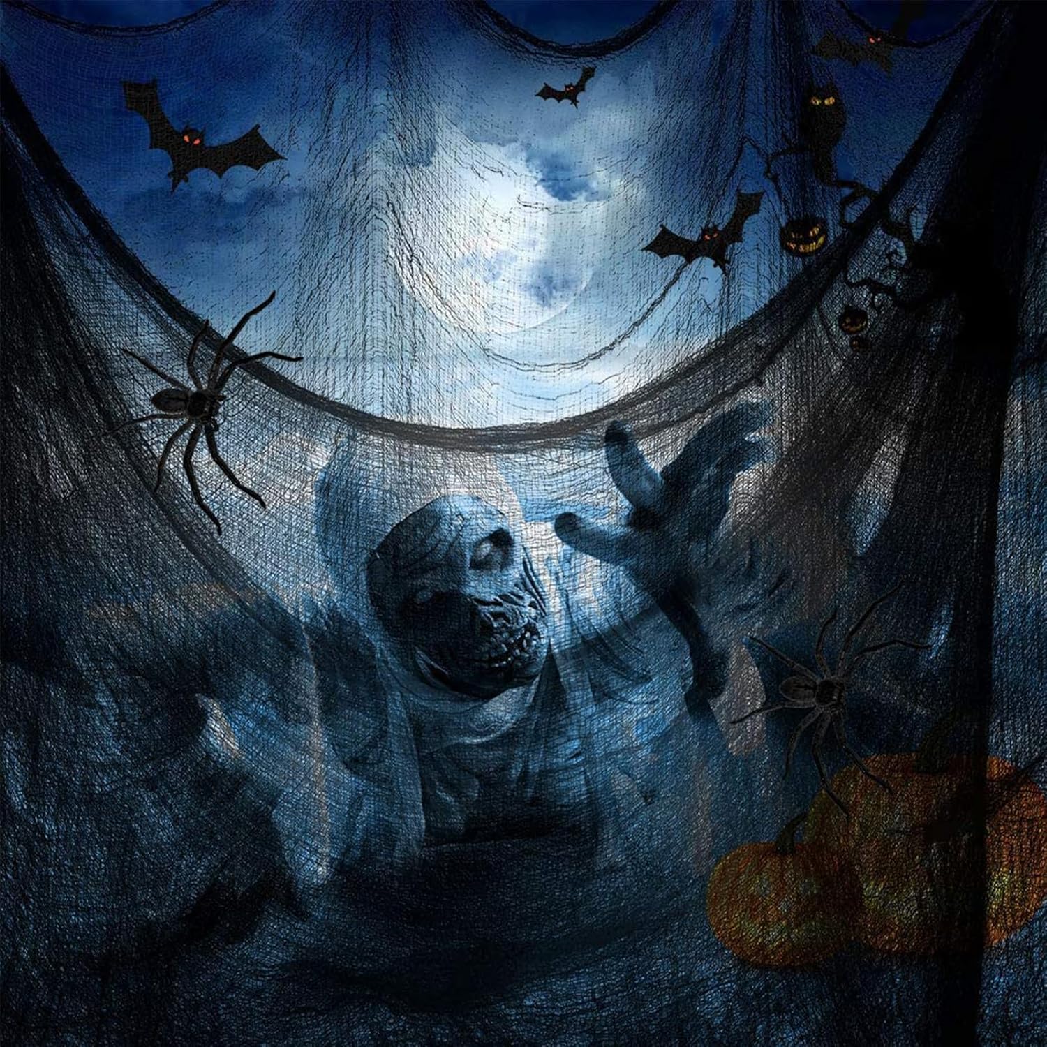 Paquete de 4 paños espeluznantes de Halloween, tela espeluznante de gasa espeluznante, 30 x 120 pulgadas, tela espeluznante, decoración para casas