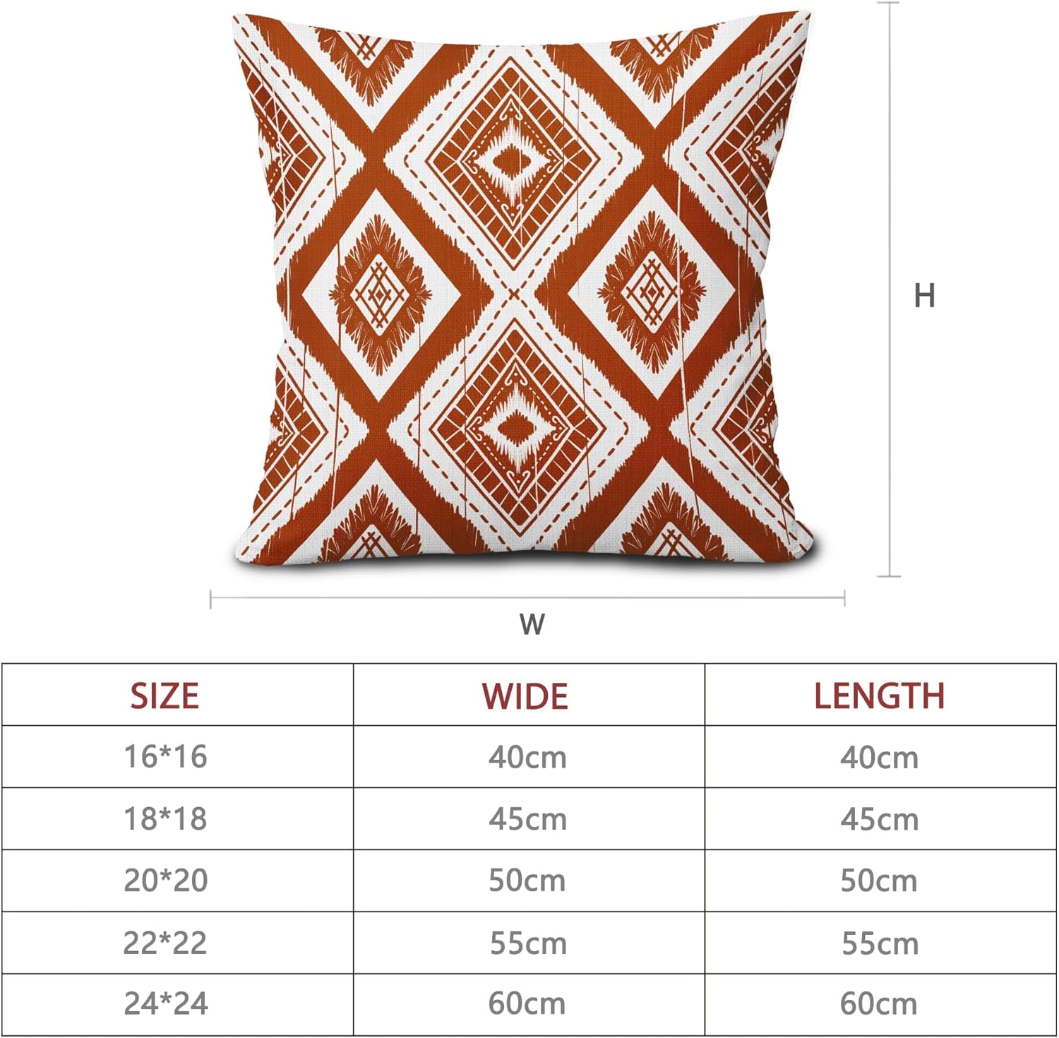 aportt Juego de 2 fundas de almohada geométricas de color naranja quemado de 18 x 18 pulgadas con diamantes Ikat de color marfil óxido, estilo