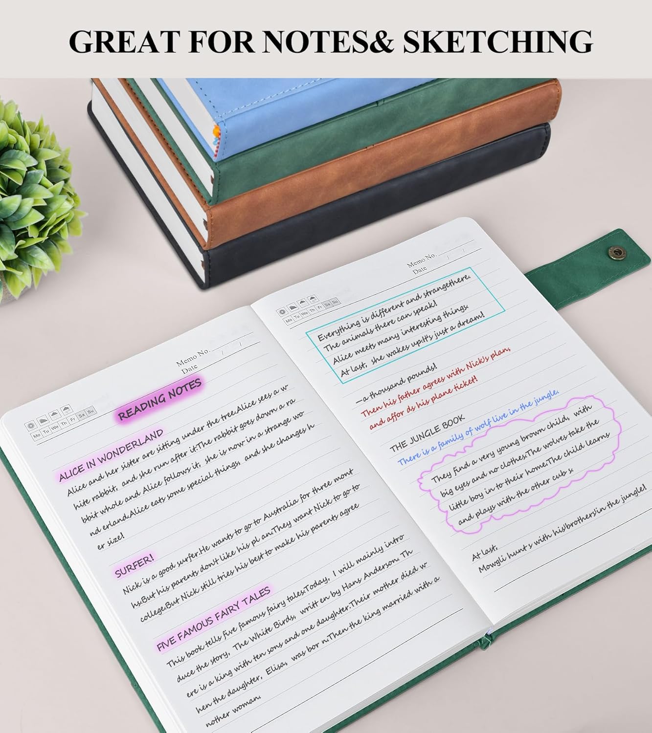 Cuaderno de diario con forro grueso de 365 páginas para hombres y mujeres, diarios grandes de cuero A4 para escribir, cuadernos de tapa dura para el