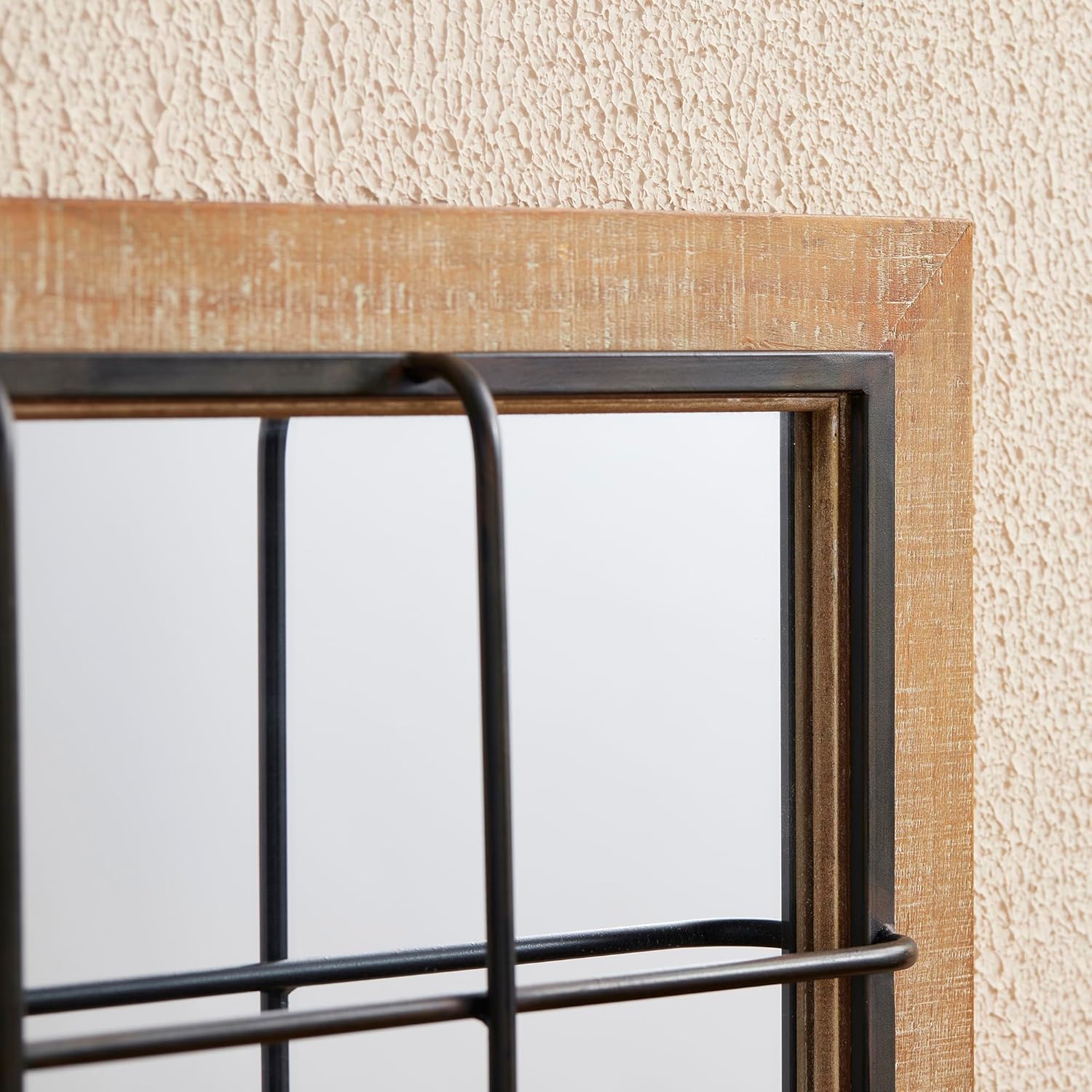 Glitzhome Espejo de pared para ventana, 24 x 32 pulgadas, espejo de pared decorativo de granja, rectangular colgante de madera y marco de metal,