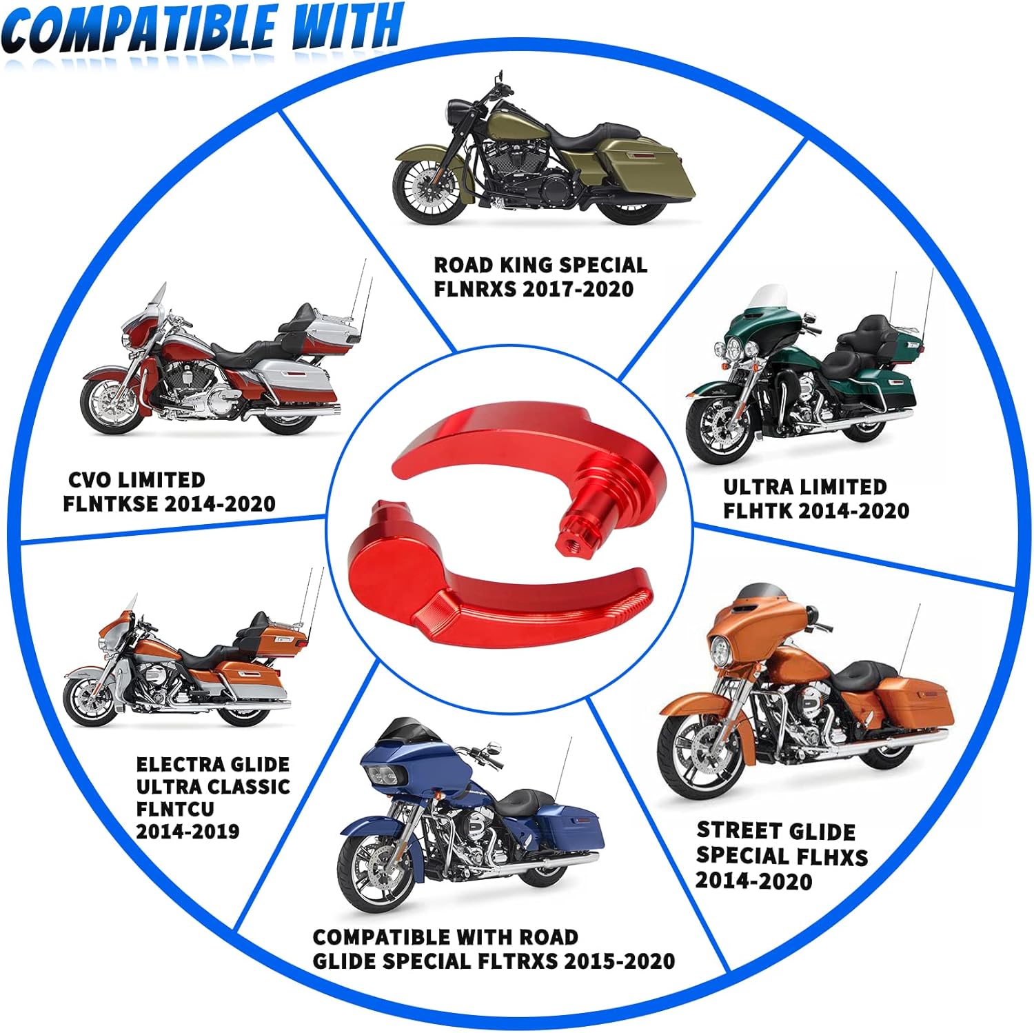 Kit de pestillo de alforja de motocicleta compatible con Harley Davidson Touring Street Glide, Electra Glide, Road King, Ultra Limited 2014-2021 Rojo