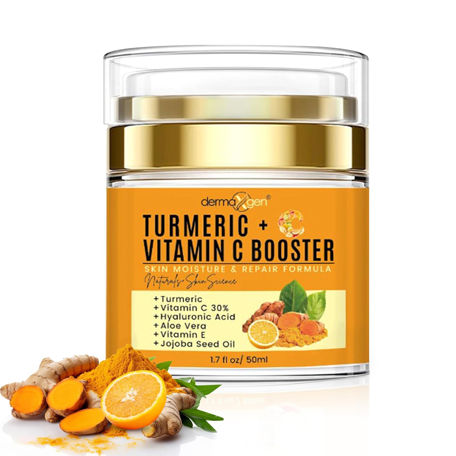Cúrcuma + 30% vitamina C Face Glow Booster Hidratante y Crema Reparadora de la Piel – con ácido hialurónico, ingredientes orgánicos – Hidratante