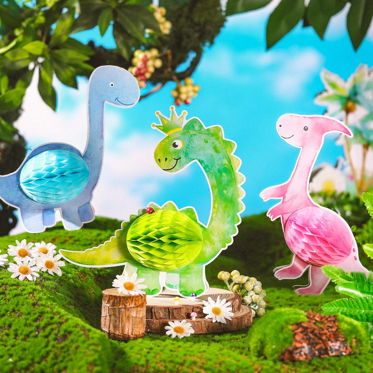 Hotop 9 piezas de centro de mesa de dinosaurio en acuarela rosa para fiesta de dinosaurio pequeño, suministros de cumpleaños, decoración de baby