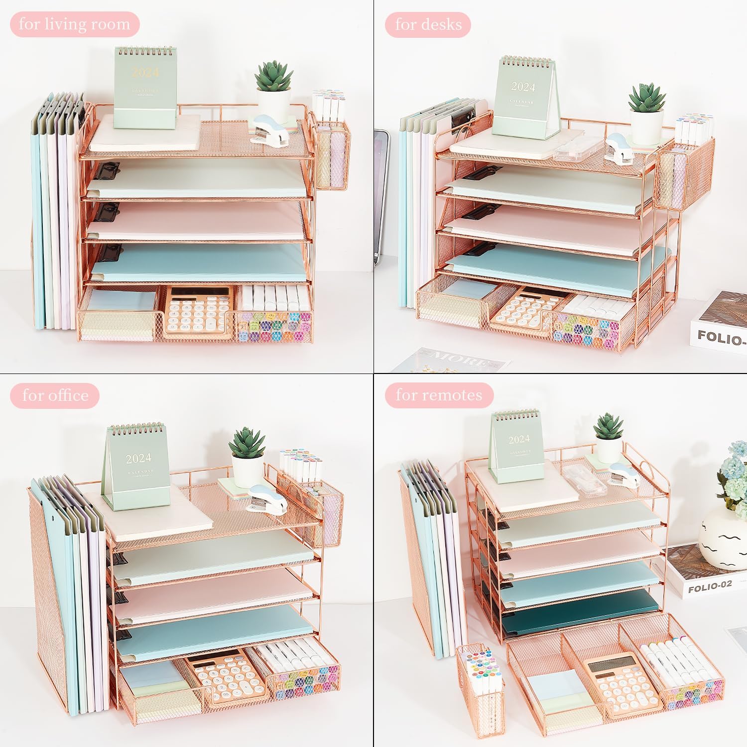 Organizador de bandeja de papel de 5 niveles con soporte para archivos de malla, accesorios de escritorio y espacio de trabajo organizadores de