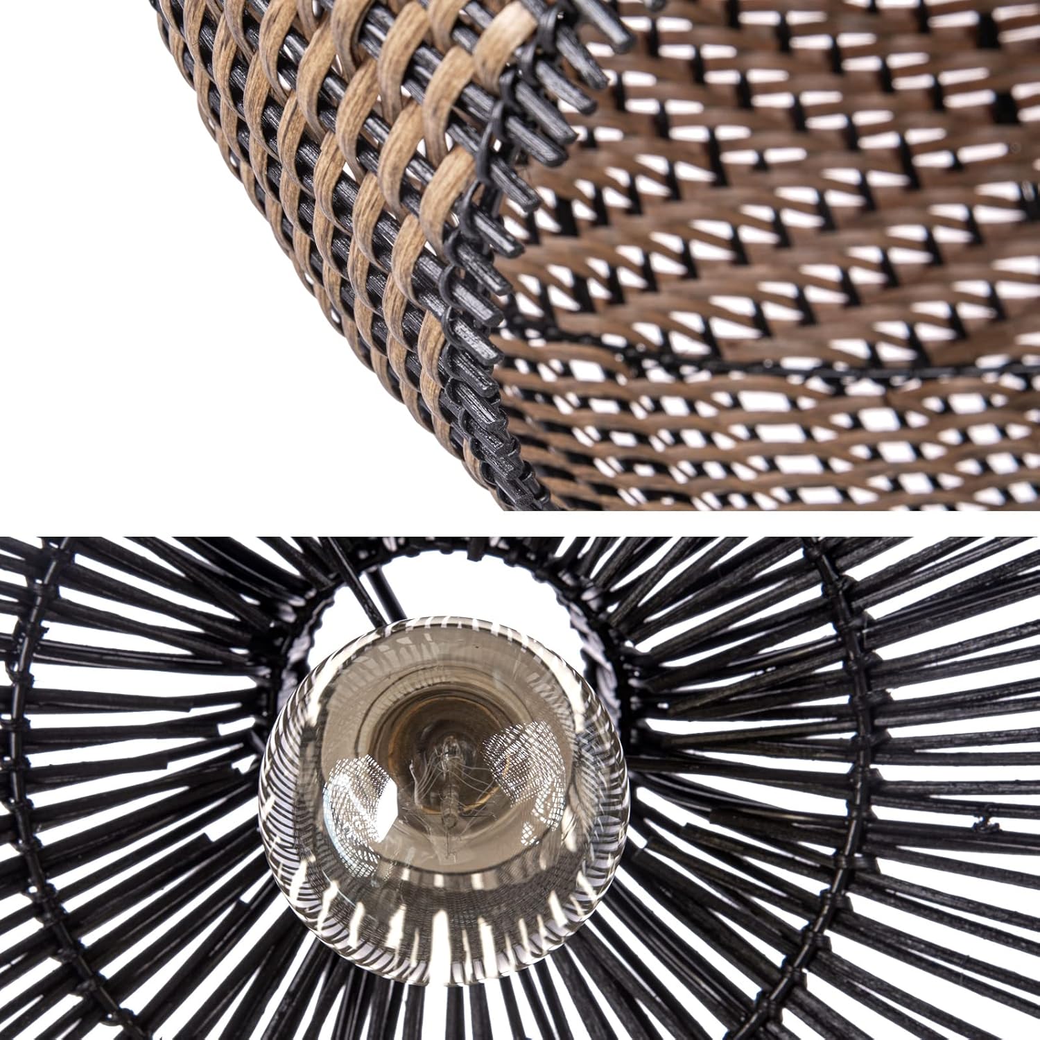 Arturesthome Lámpara colgante de ratán para isla de cocina, candelabro de mimbre, pantalla de iluminación de techo colgante tejida hecha a mano,