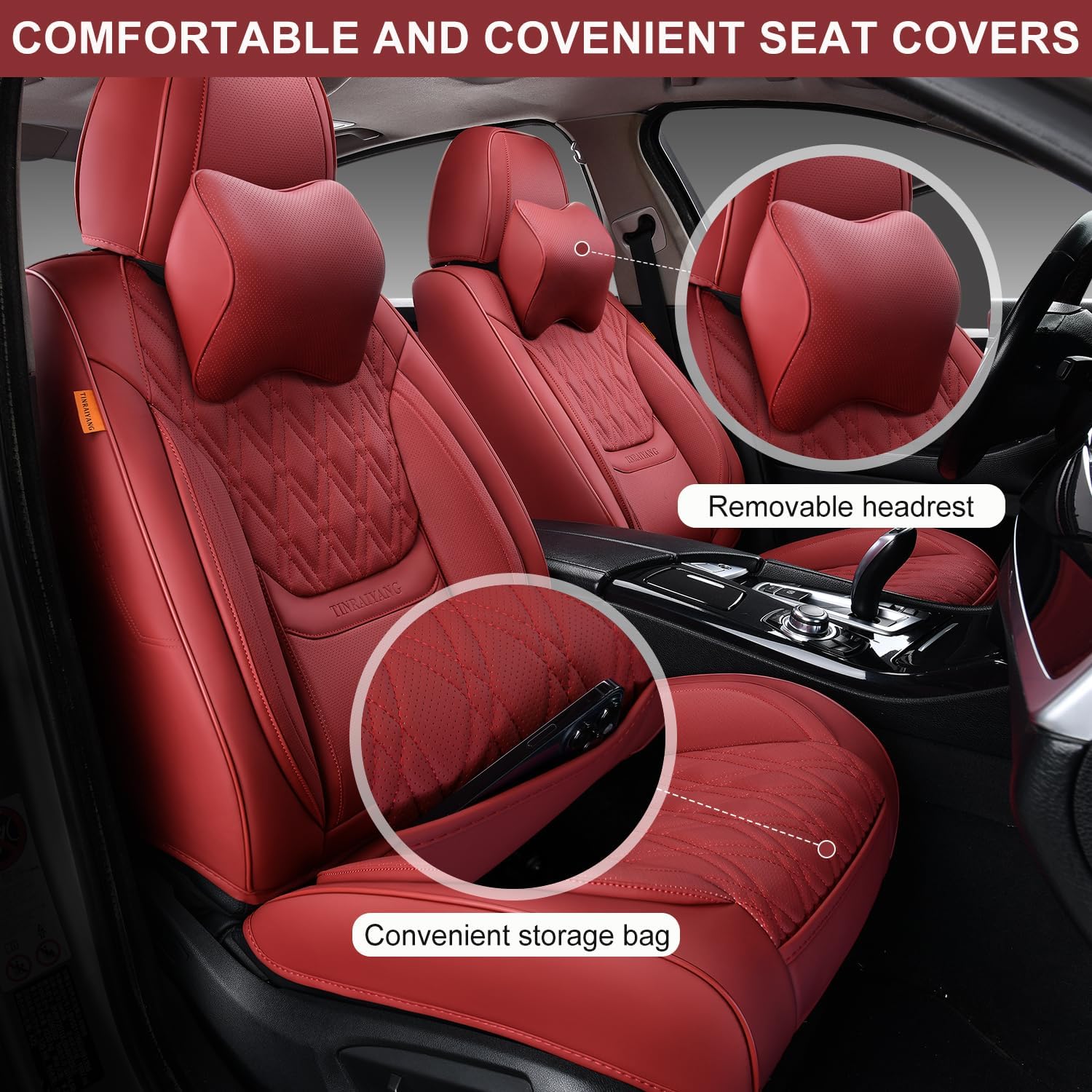 Juego completo de fundas de asiento de automóvil, fundas de cuero transpirable para asientos delanteros y traseros y reposacabezas, funda universal