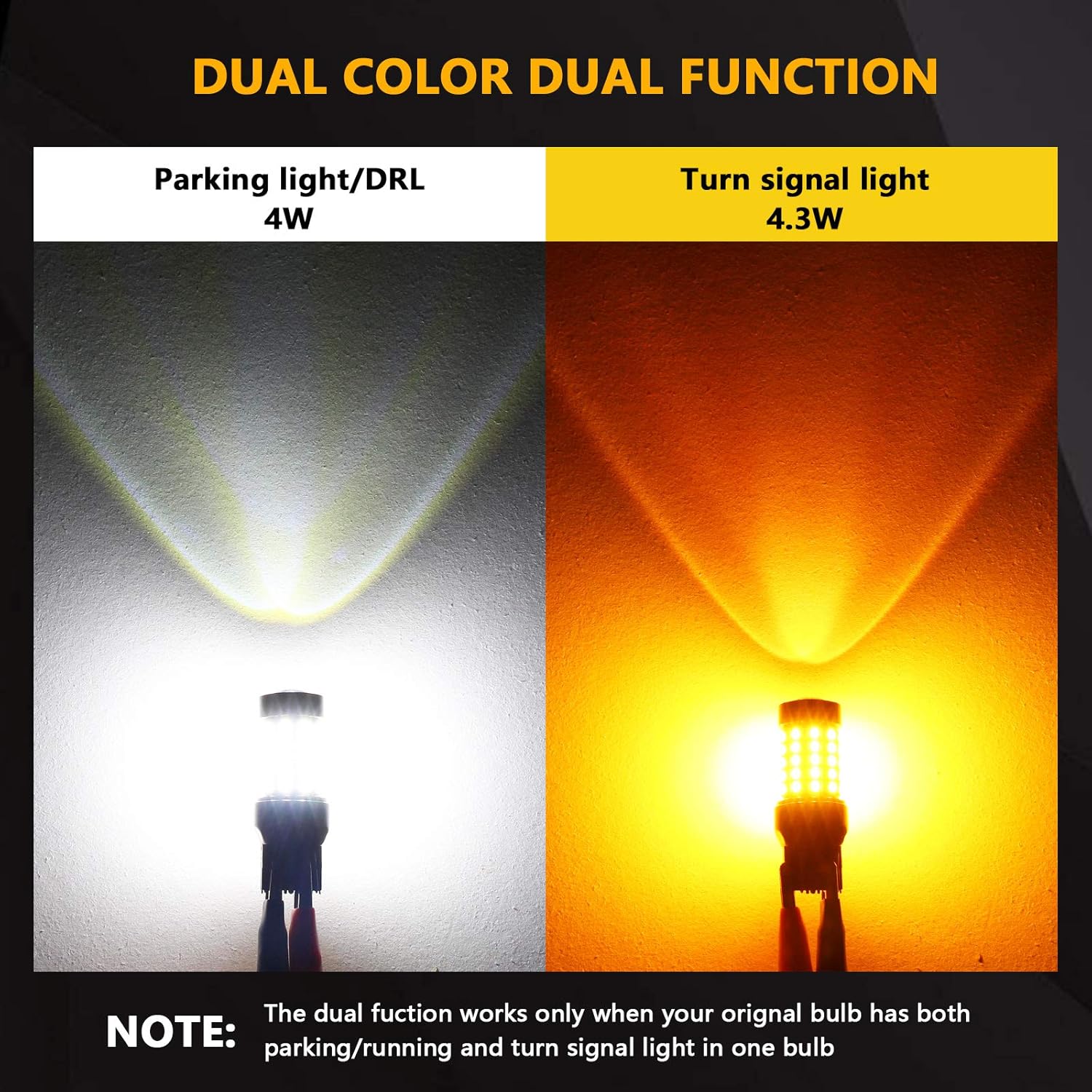 PHINLION Bombillas LED de doble color ámbar blanco superbrillante Switchback 7443 7443na 7444 7444na con proyector para luces de estacionamiento
