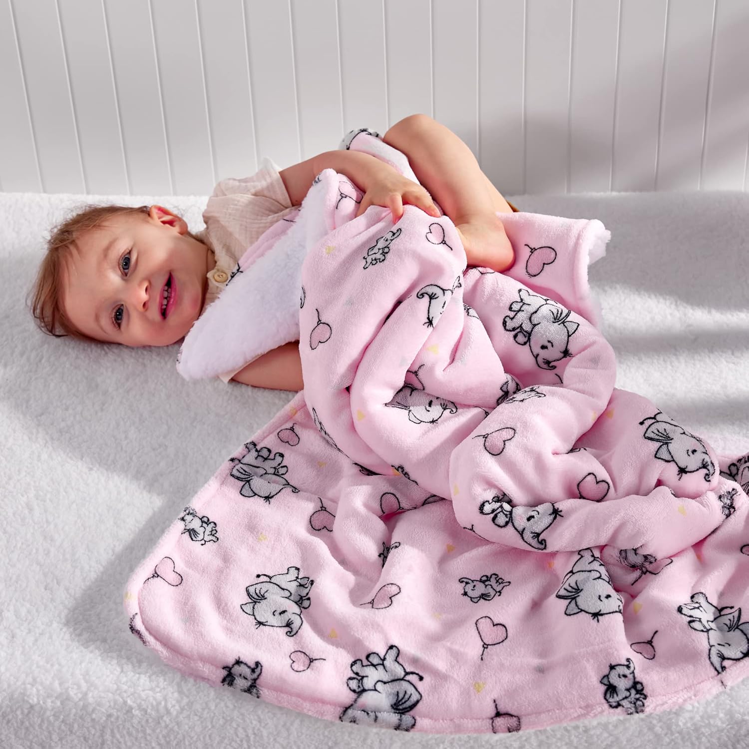 DaysU Manta de franela de felpa Sherpa para niñas y niños, manta portátil reversible de microforro polar suave para cuna con estampado de animales