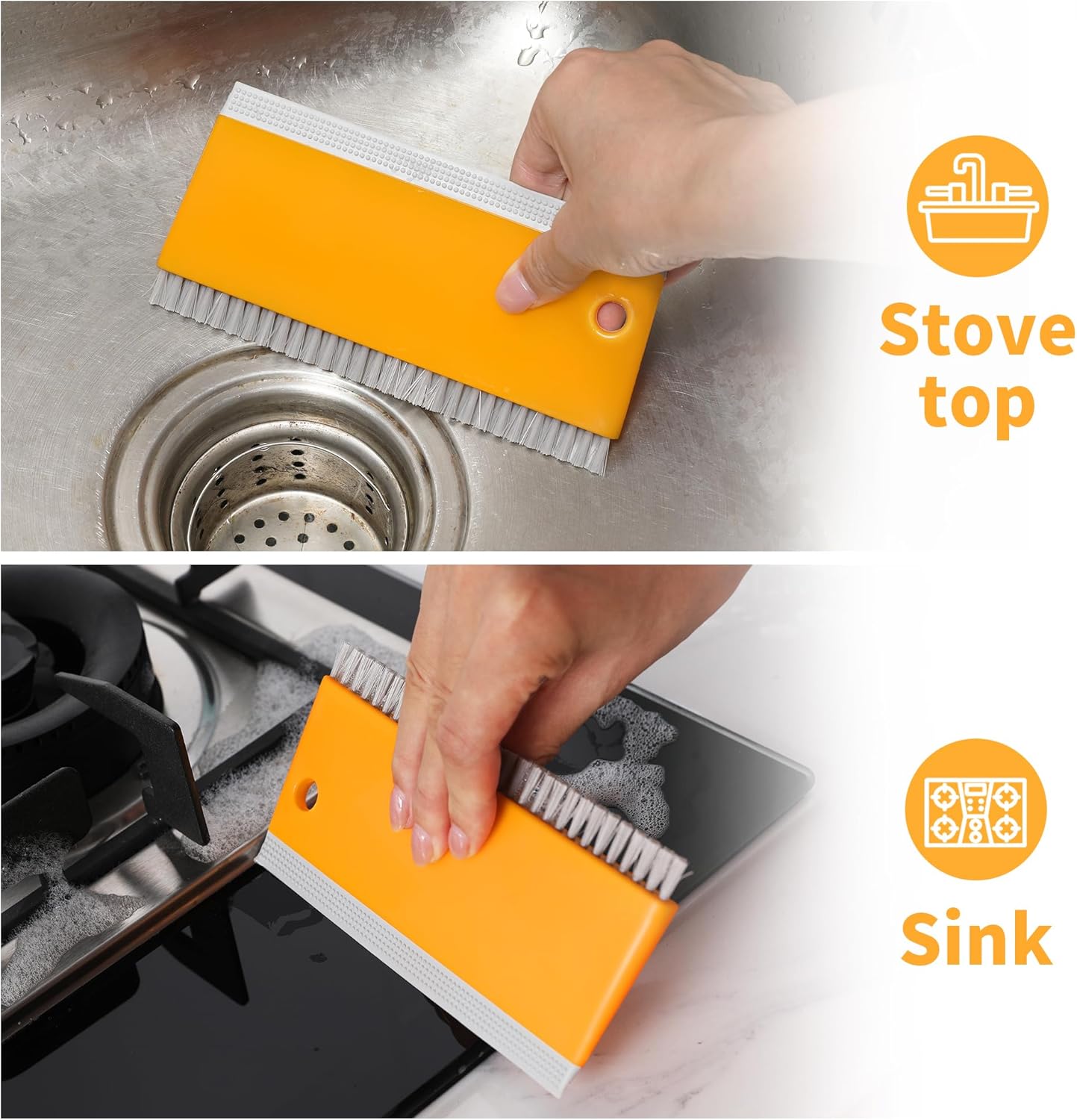BOOMJOY Paquete de 2 espátulas para fregadero, escobilla pequeña de 6 pulgadas con cepillo de encimera, para fregadero, vidrio, automóvil, baño,