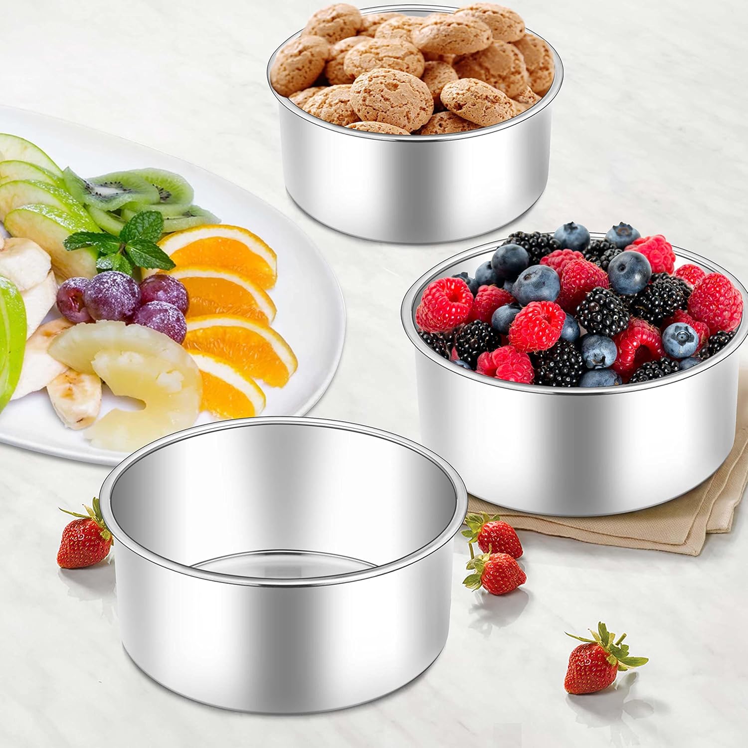 Homikit Juego de 4 moldes para tartas de 4 pulgadas, de acero inoxidable, redondos, para hornear, cumpleaños, boda, capa de tartas, juegos de moldes