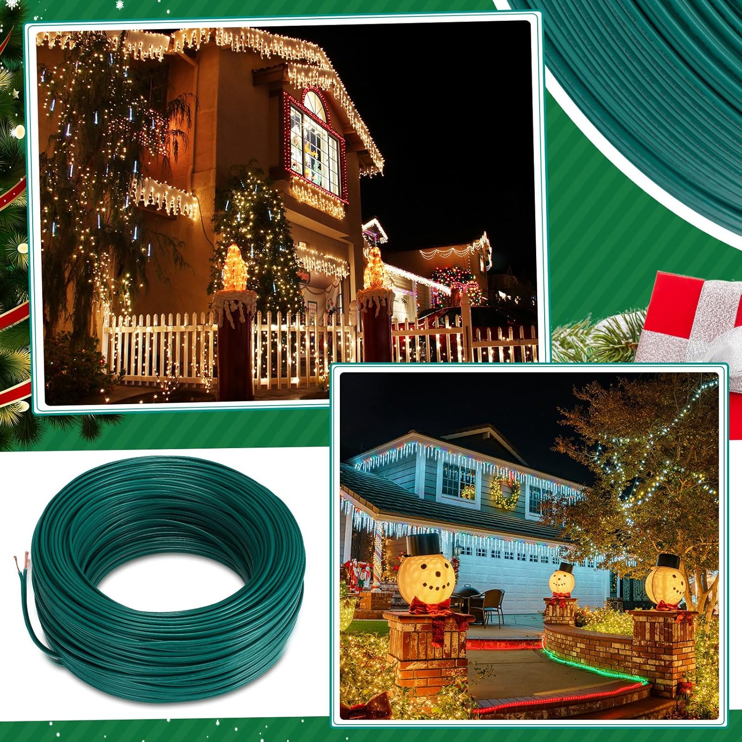Handepo Cable eléctrico de Navidad SPT-2 de 328 pies, salida de iluminación de Navidad, cable en blanco a granel de grado comercial, extensión de 18