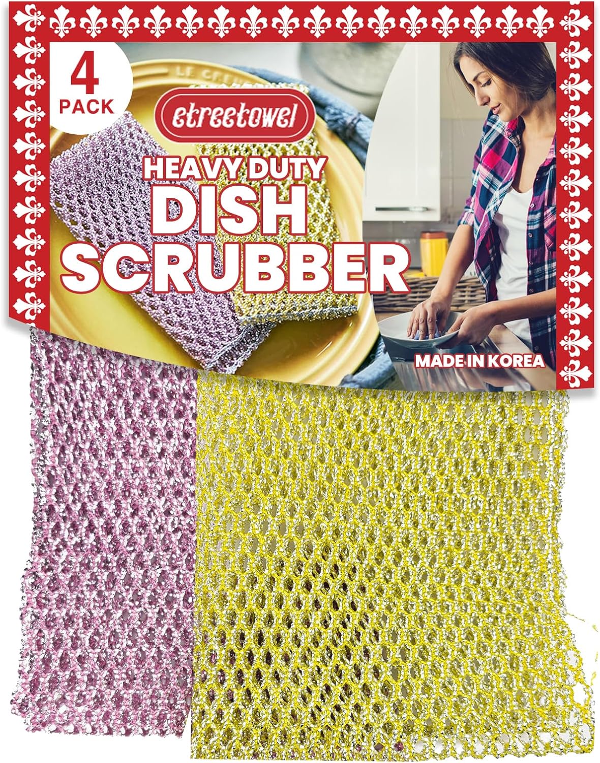 Limpiador de platos resistente (4 piezas) almohadillas de tela antiarañazos y limpiadores de ollas con red  Reemplazar esponjas de cocina para lavar