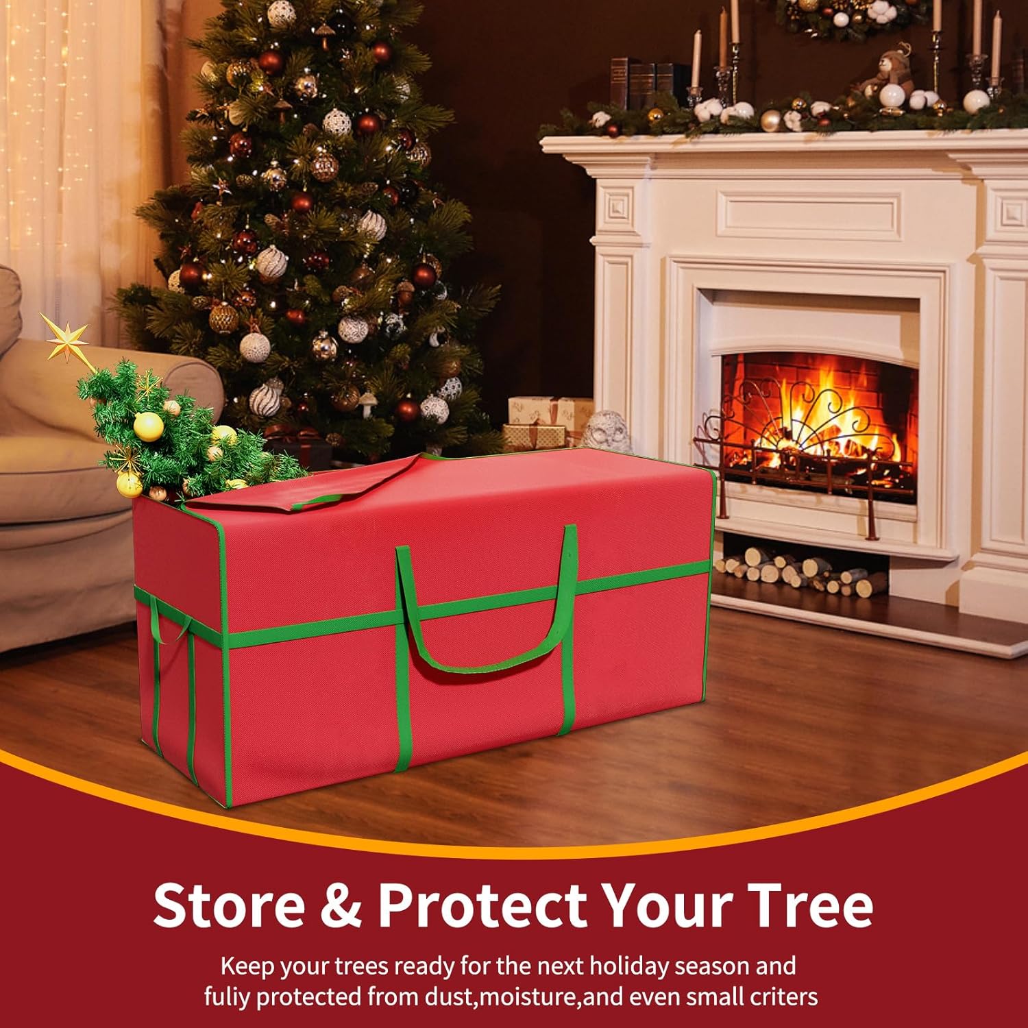 Bolsa de almacenamiento para árbol de Navidad, se adapta a árboles artificiales desmontados de hasta 9 pies de alto, con asas de transporte y doble