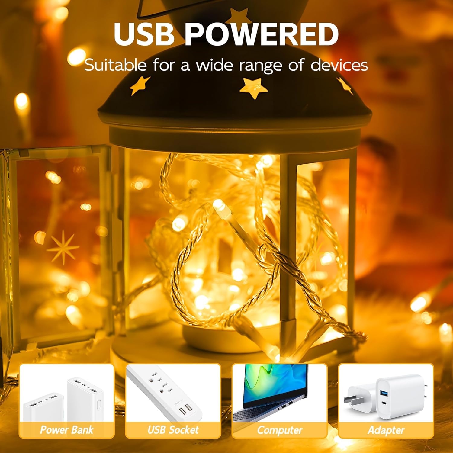 Guirnalda de 300 luces LED, 10 x 10 pies, cortina de ventana colgante con ganchos, 8 modos y luces de enchufe USB para dormitorio, interiores,