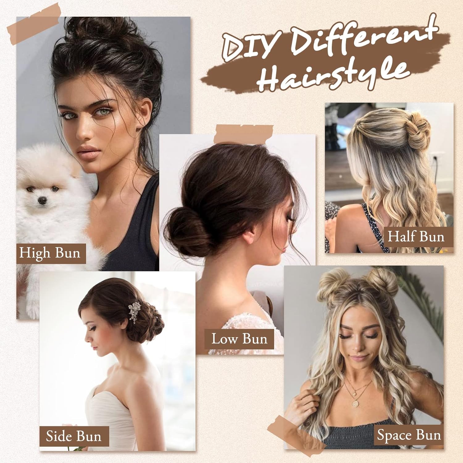 BARSDAR Extensiones de moño de cabello desordenado, clip de garra, extensiones de moño desordenado, ondulado, rizado, desordenado, moño con clip en