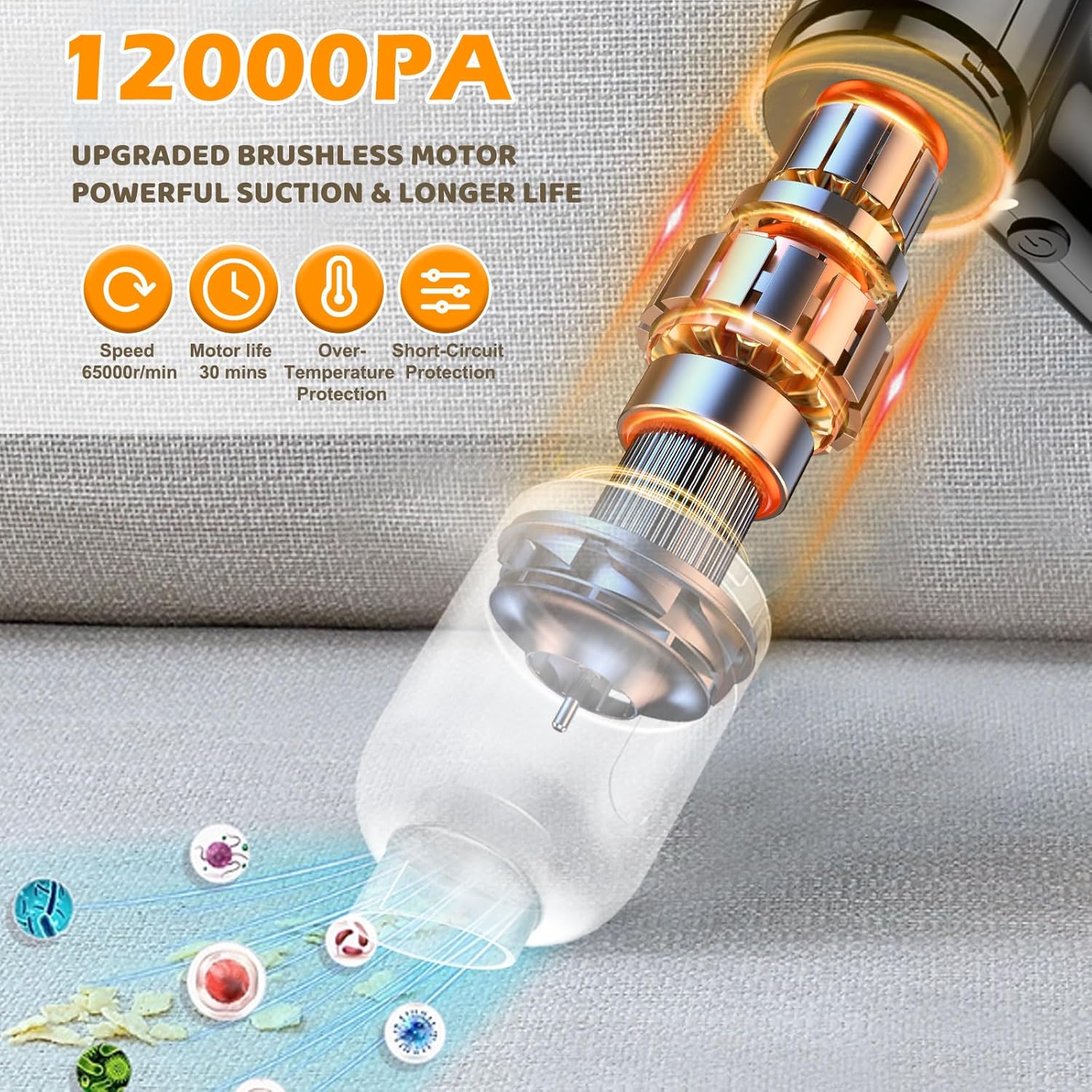 FEIMUOSI Aspirador de coche de alta potencia – 3 en 1 12000 PA sin escobillas, motor sin escobillas, aspiradora de mano para coche, portátil, mini