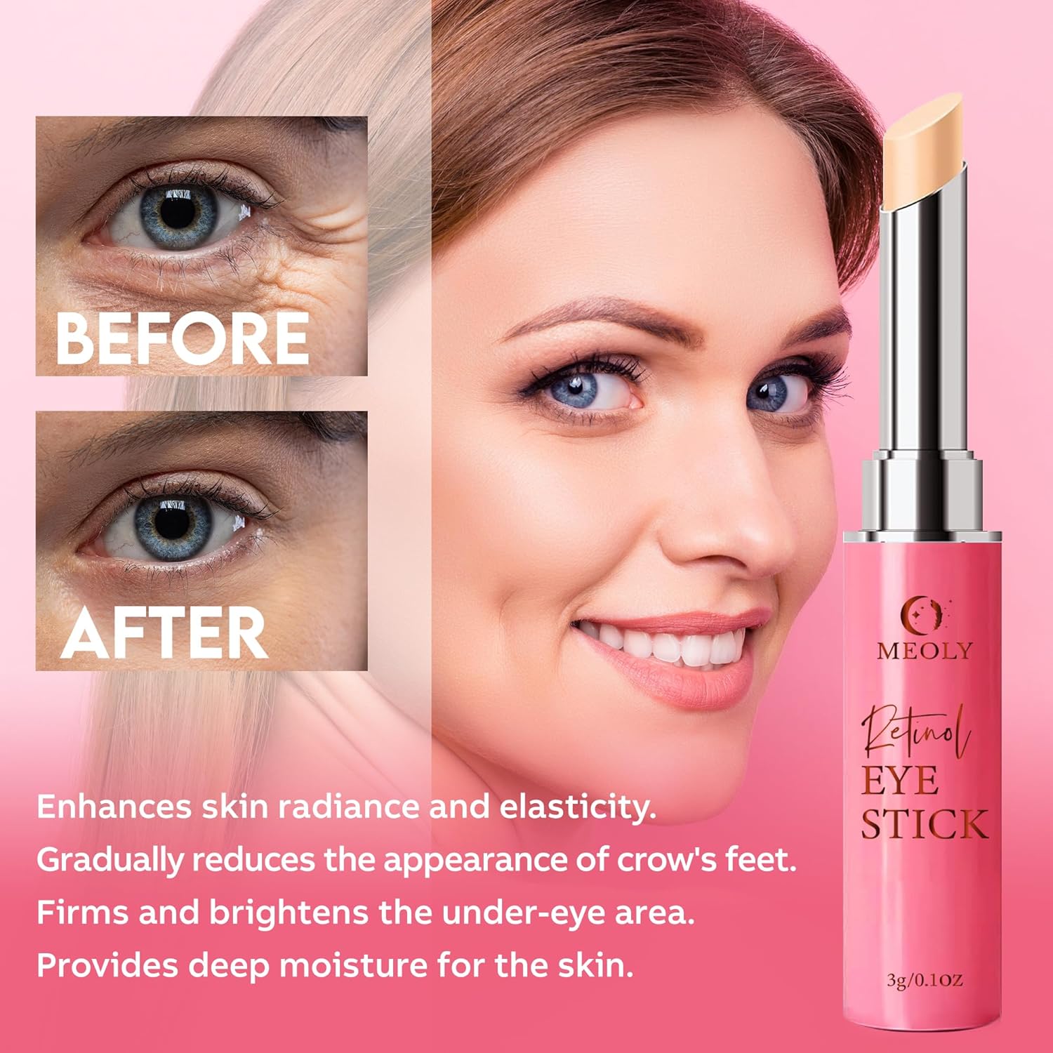 Removedor instantáneo de bolsas de ojos, crema de ojos de retinol para ojeras, barra iluminadora debajo de los ojos, crema antienvejecimiento, crema