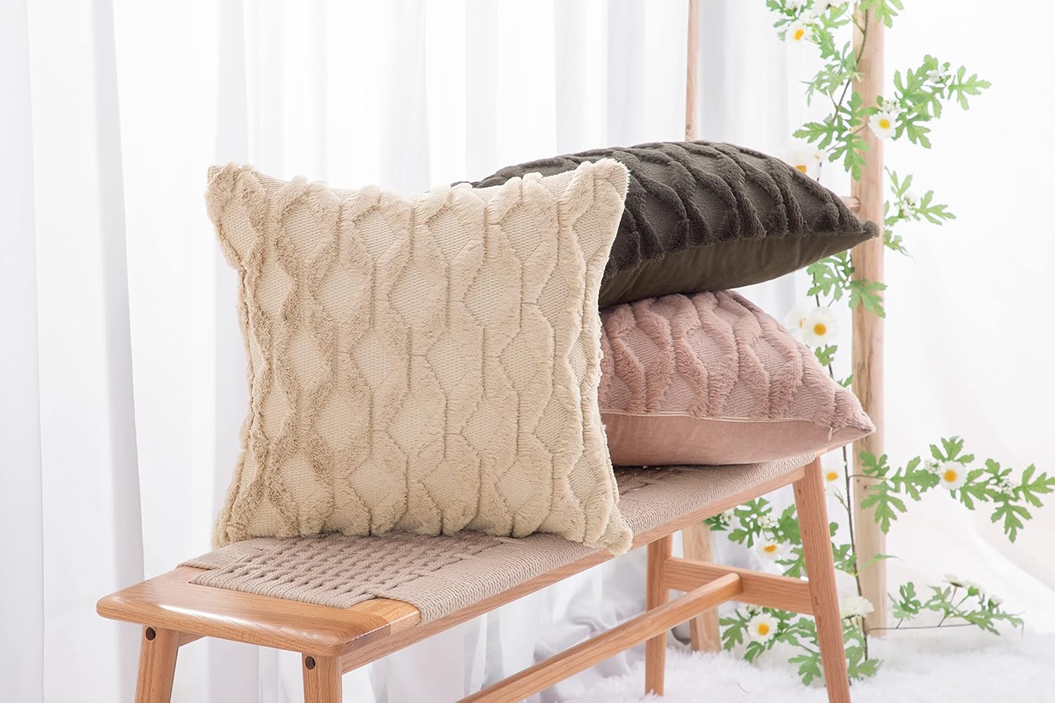 MADIZZ – Paquete de 2 fundas de almohada decorativas de terciopelo de lana suave y corta, estilo de lujo, para el sofá, el dormitorio, cuadrado