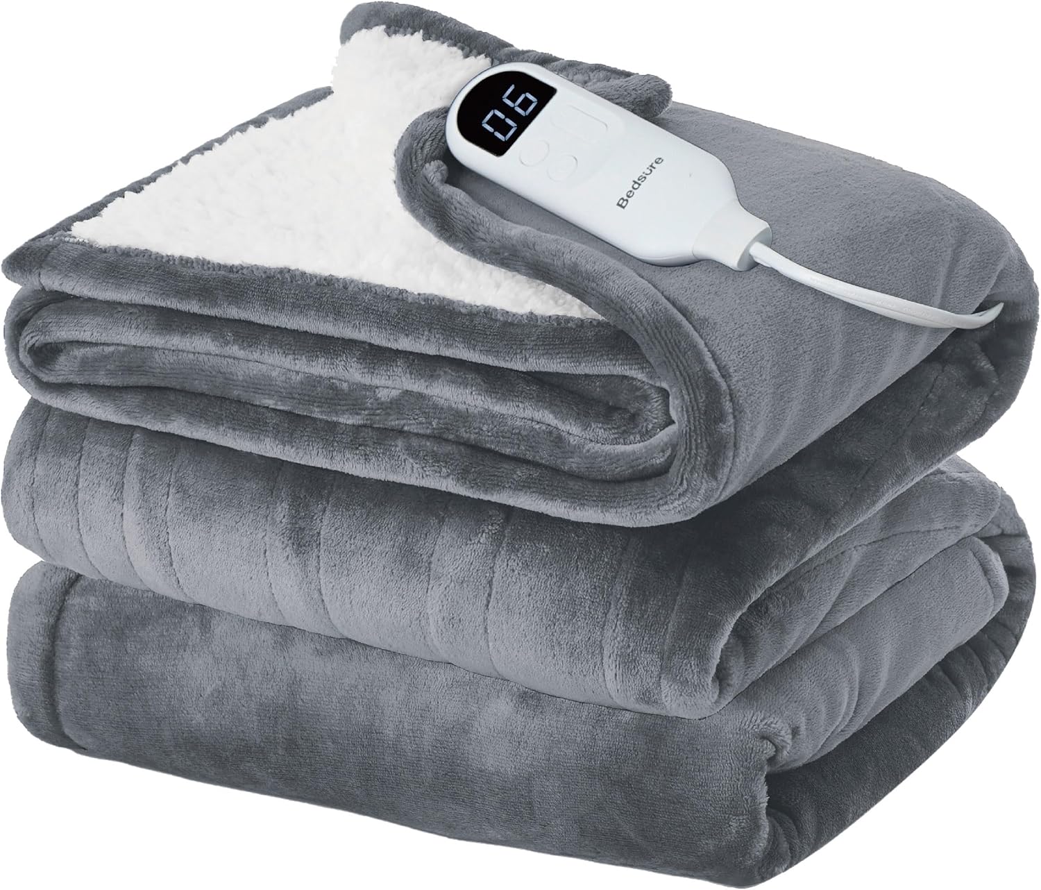Bedsure Manta térmica eléctrica individualmatrimonial, manta eléctrica de franela, manta térmica con 10 ajustes de tiempo, 6 ajustes de calor y