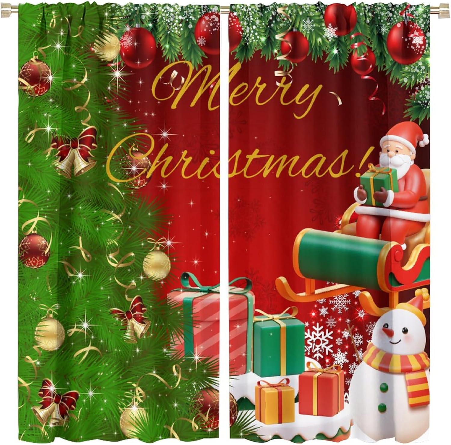 BAEKJIN Cortinas de Navidad con diseño de muñeco de nieve, árbol de Navidad brillante, regalo de Papá Noel, decoración del hogar, cuarto del bebé,