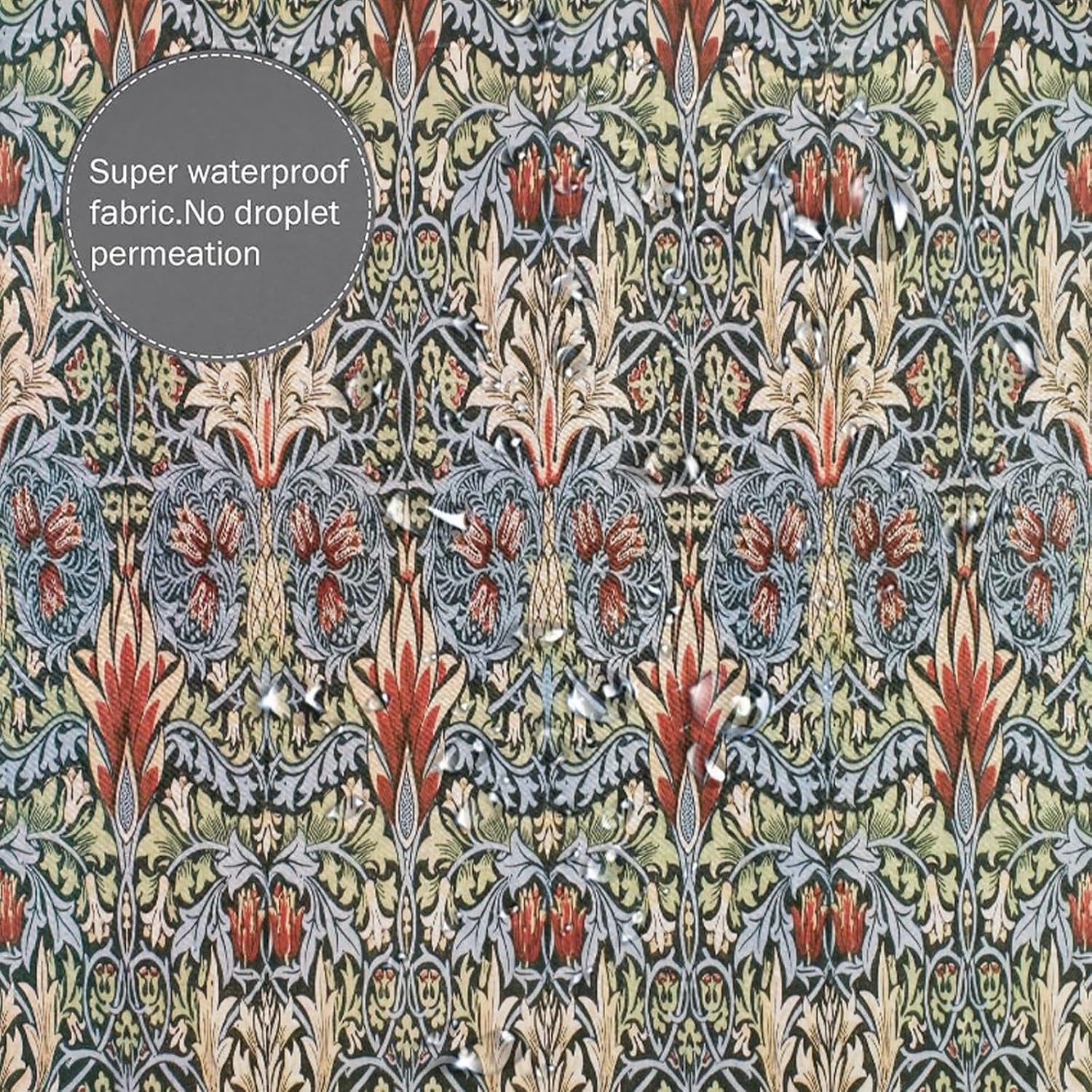 William Morris – Cortina de ducha con estampado de pájaros azules, poliéster impermeable con 12 ganchos, 72 x 84 pulgadas