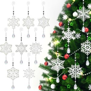 Uiifan 8 piezas de adornos de pintura de diamantes de copos de nieve, pintura de diamantes de Navidad, campanillas de viento, kits de arte de Uiifan 8 piezas de adornos de pintura de diamantes de copos de nieve, pintura de diamantes de Navidad, campanillas de viento, kits de arte de