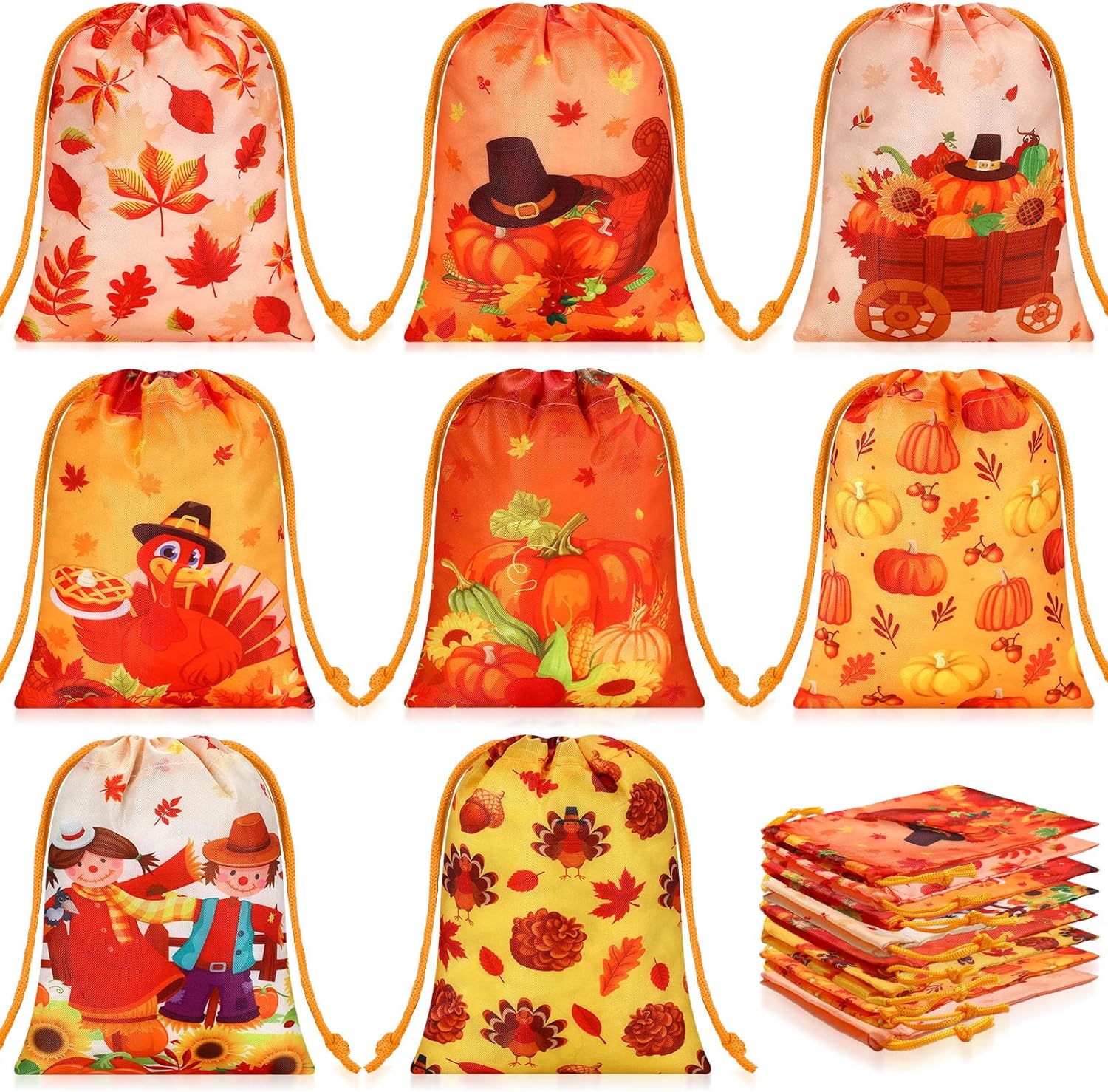 Honoson 24 bolsas de regalo de Acción de Gracias, bolsa de dulces de otoño, bolsas de regalo de Acción de Gracias, bolsas de calabaza, pavo, hojas