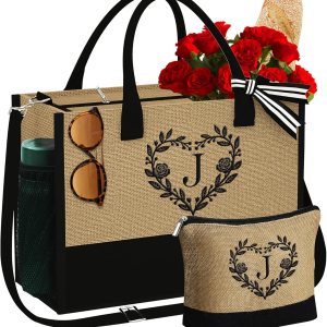 Regalos personalizados para mujeres, bolsa de yute con inicial con bolsa de maquillaje, regalos para mujeres, mamá, novia, cumpleaños, Amarillo, 40 Regalos personalizados para mujeres, bolsa de yute con inicial con bolsa de maquillaje, regalos para mujeres, mamá, novia, cumpleaños, Amarillo, 40