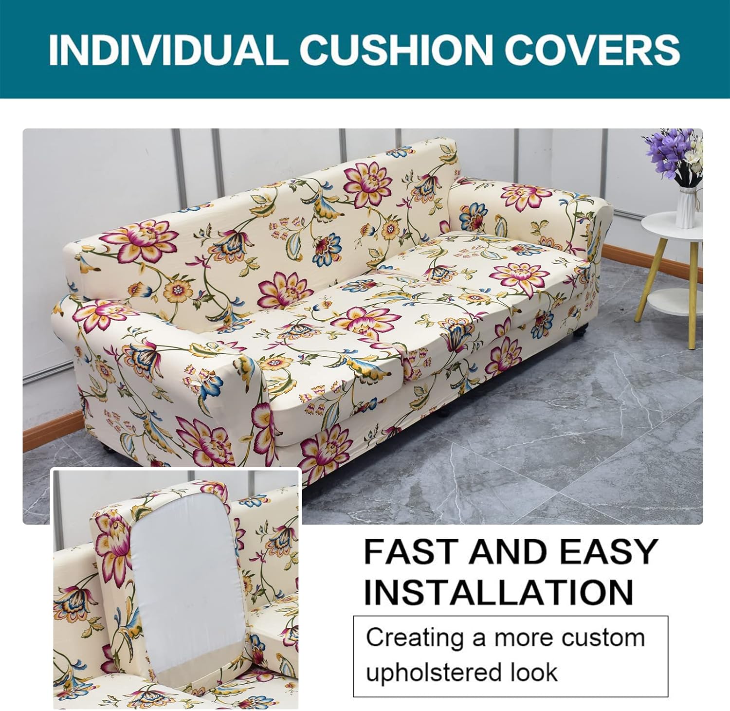 KRFOONN Funda de sofá de 4 piezas con estampado para sofás de 3 cojines, funda de sofá de alta elasticidad con 3 fundas de cojín de asiento