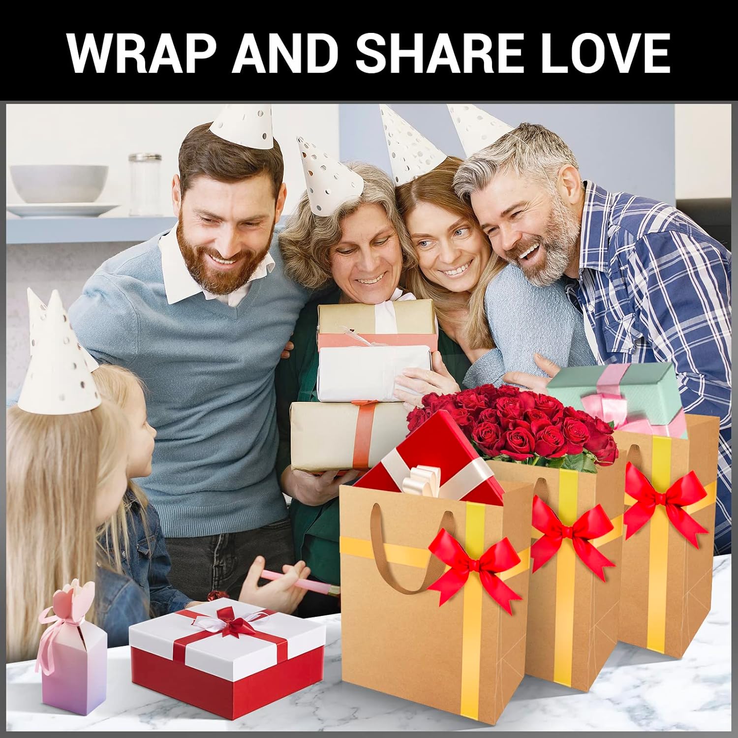 EUSOAR – Bolsas de papel con asas, 25 bolsas de compras de papel kraft marrón de 9.8 x 5.1 x 12.5 pulgadas, bolsas de papel Kraft, bolsas de fiesta,