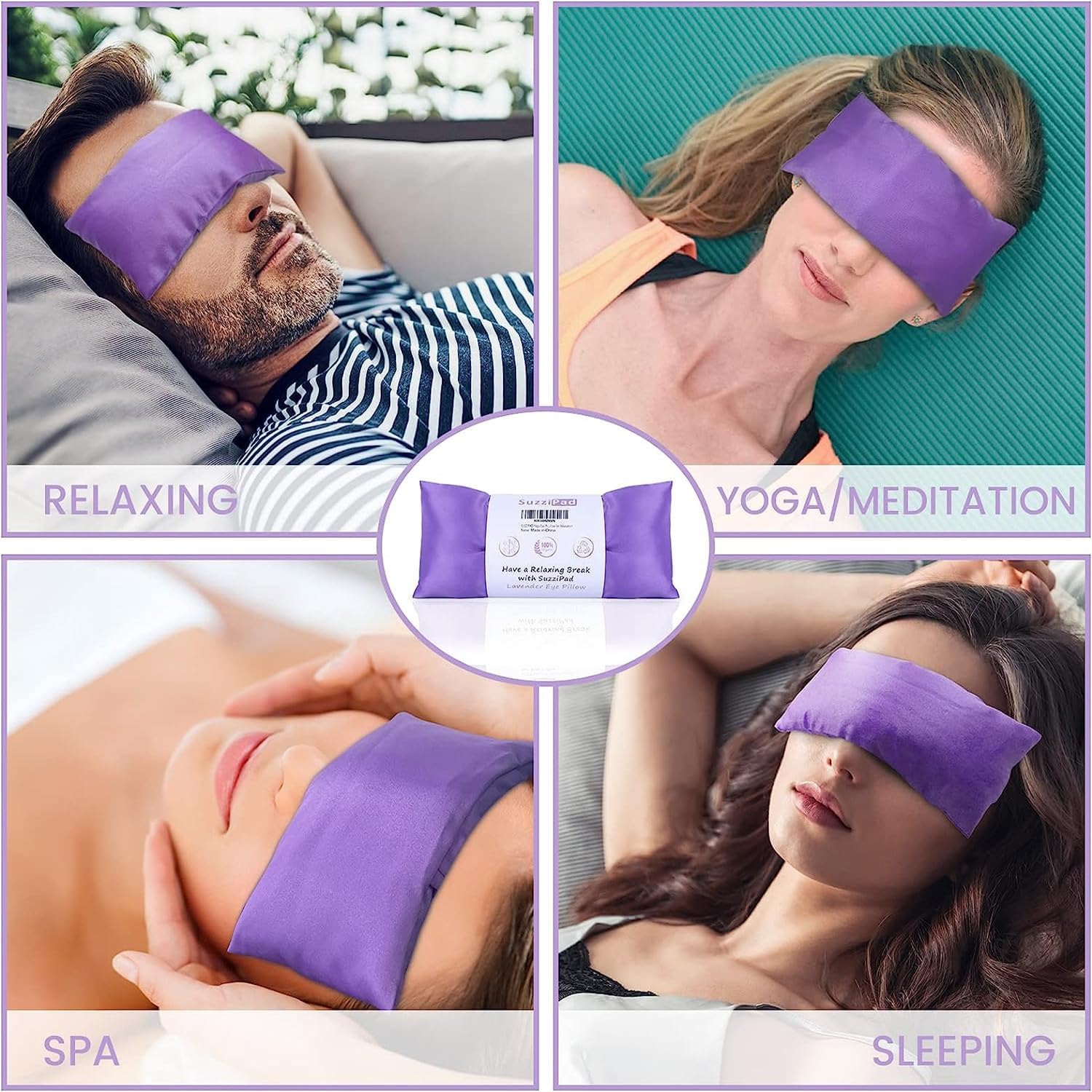 SUZZIPAD Almohadas de ojos de lavanda para relajación con aromaterapia, máscara de ojos ponderada para dormir, meditación, compresa ocular caliente