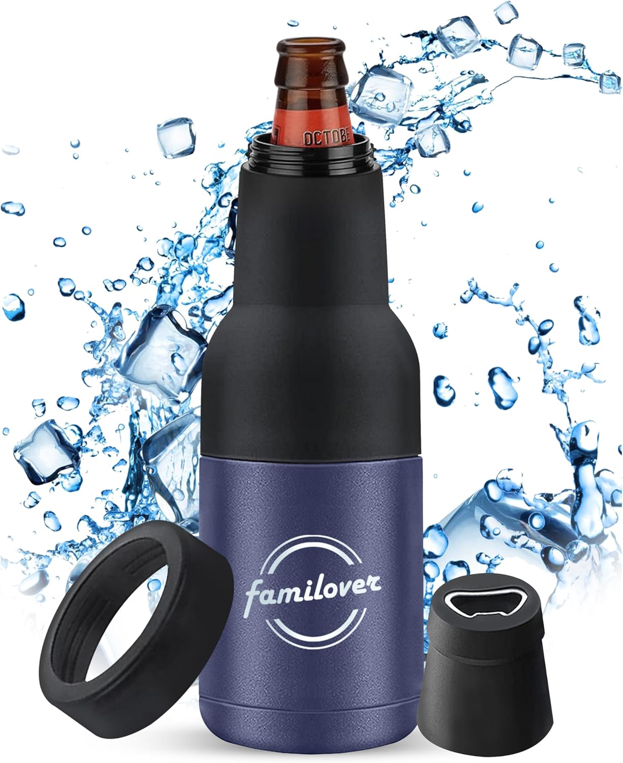 Abrelatas de botellas de cerveza acero inoxidable de doble pared aislado al vacío 4 en 1 con abridor de cerveza, se adapta a latas estándar de 12