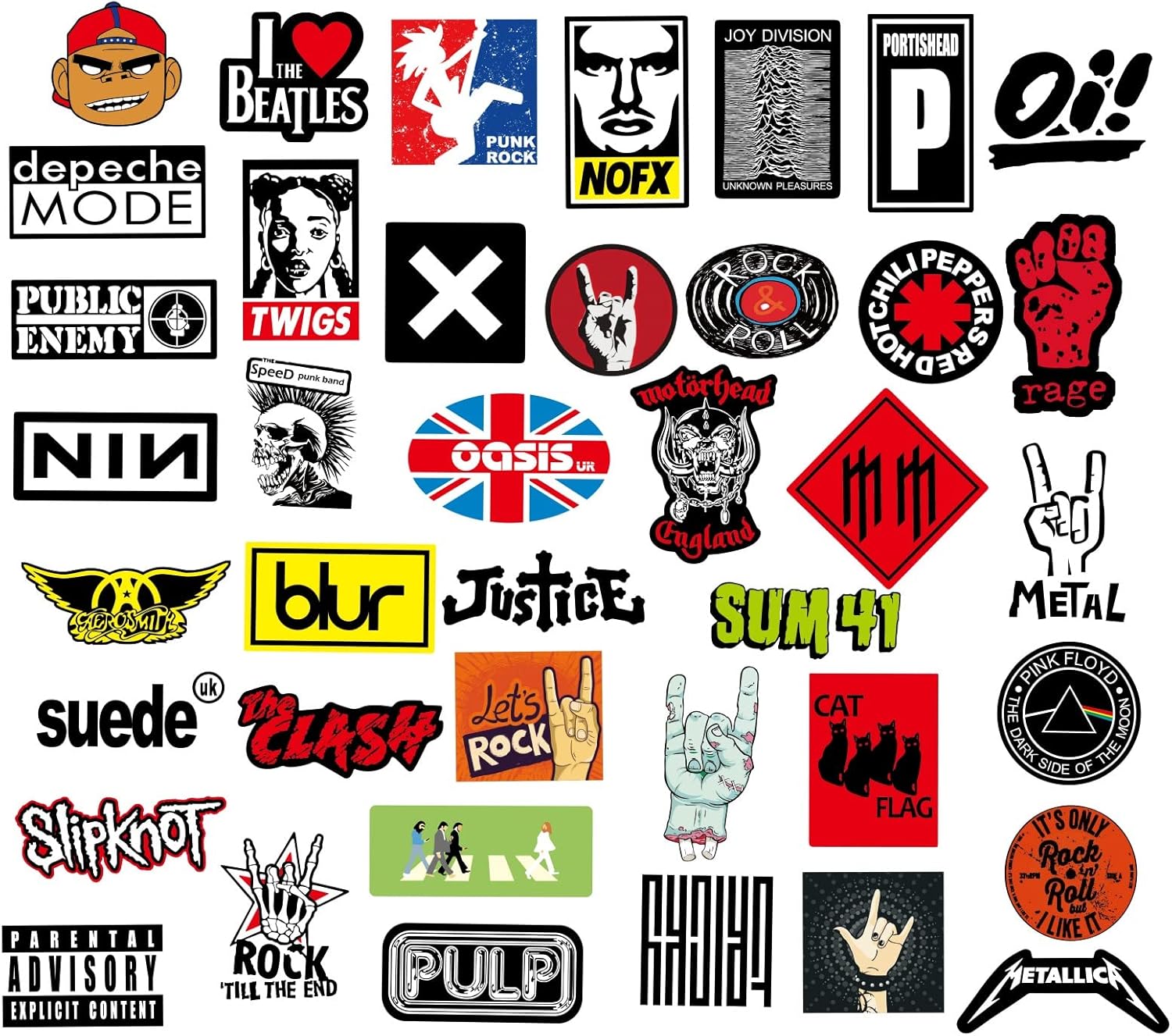 100 calcomanías para botellas de agua de la marca rock, banda mental, punk rock and roll, calcomanías de música para patinetas, portátiles,