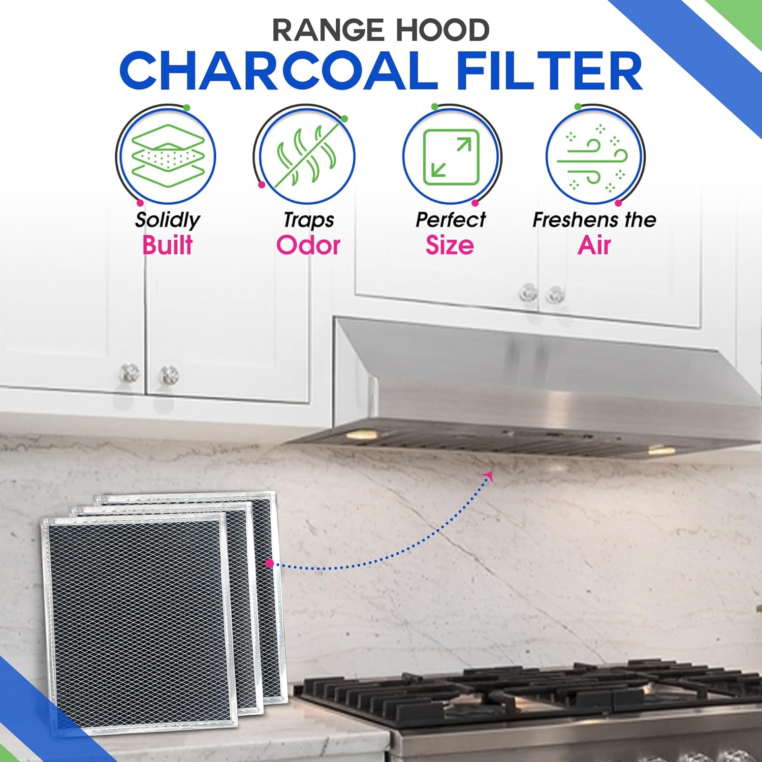 Filtro de carbón de repuesto para filtro de campana extractora Whirlpool W10412939 de 11.02 x 9.73 pulgadas, filtro de carbón sin conductos para