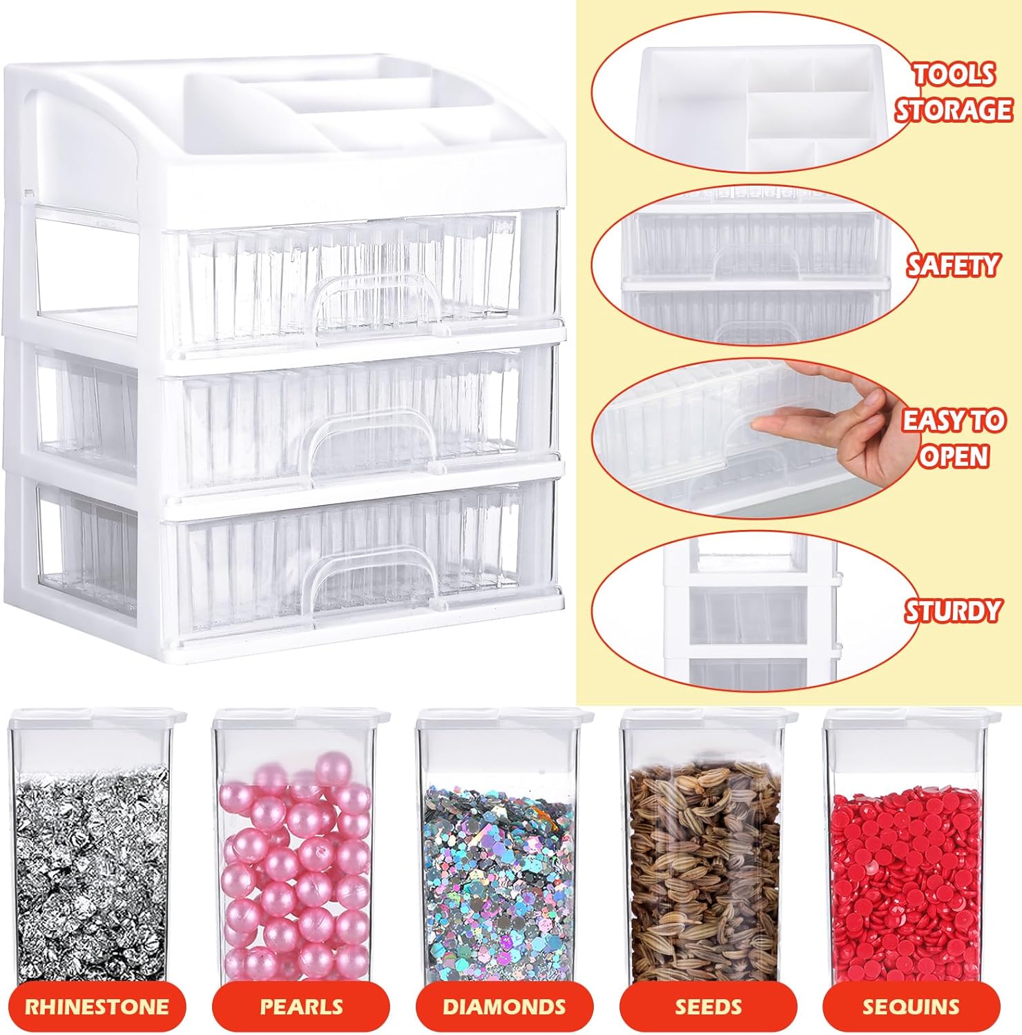 Painting Storage Containers Drawer with 150 Slots Diamond Containers with Diamond Accessories and Tools Clear Plastic Storage Box for DIY Diamond