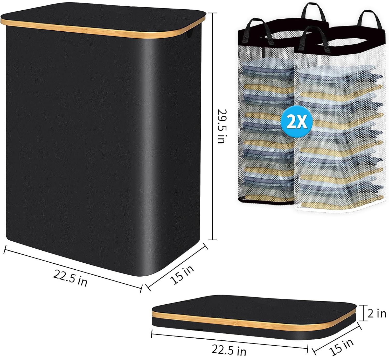Cesta doble para la ropa sucia con tapa, 160 litros dividida con ruedas, 2 bolsas extraíbles con anillos de acero, cesta de ropa sucia de 2