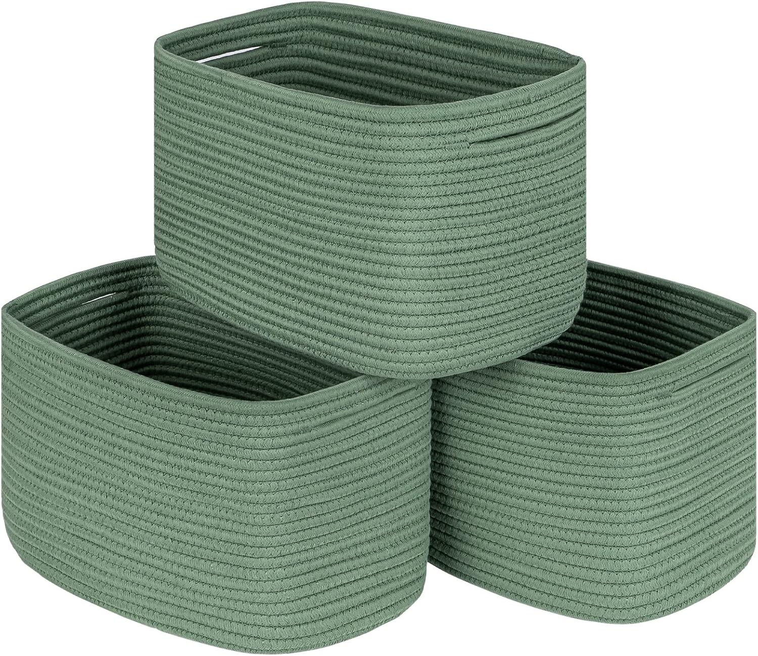 Green 3 Pack Shelf Cube Storage Organizer Bins,Decorative Closet Storage Basket for Organizing,Skin-friendly Rope Basket for Shelves,Rectangular