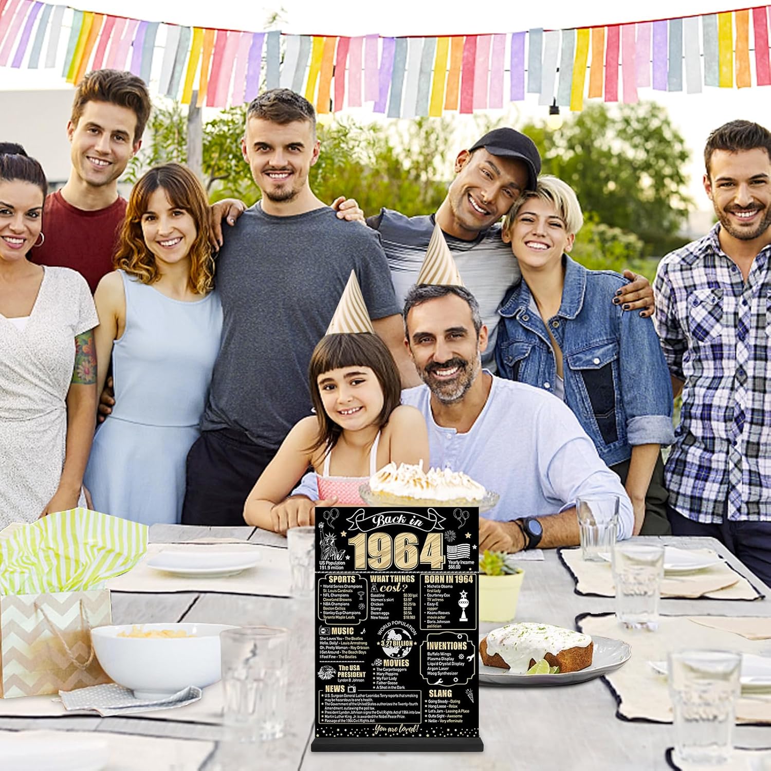 Cartel de mesa de 60 cumpleaños negro y dorado para hombres y mujeres, póster de madera vintage de 60 cumpleaños de dos caras con soporte para