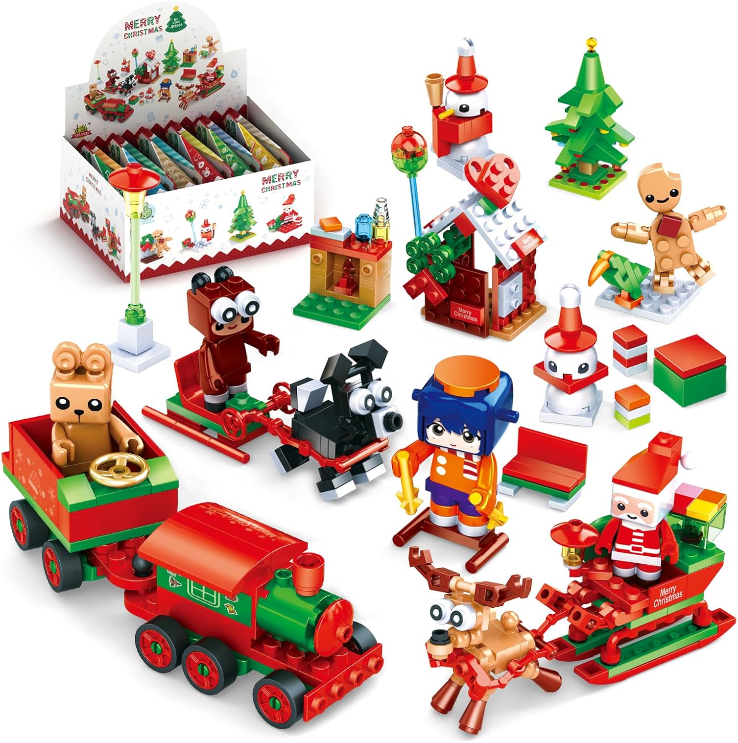 ZYLEGEN Juego de bloques de construcción de regalos de fiesta de Navidad, juguetes de Navidad, mini ladrillos lindos, calendario de Adviento de