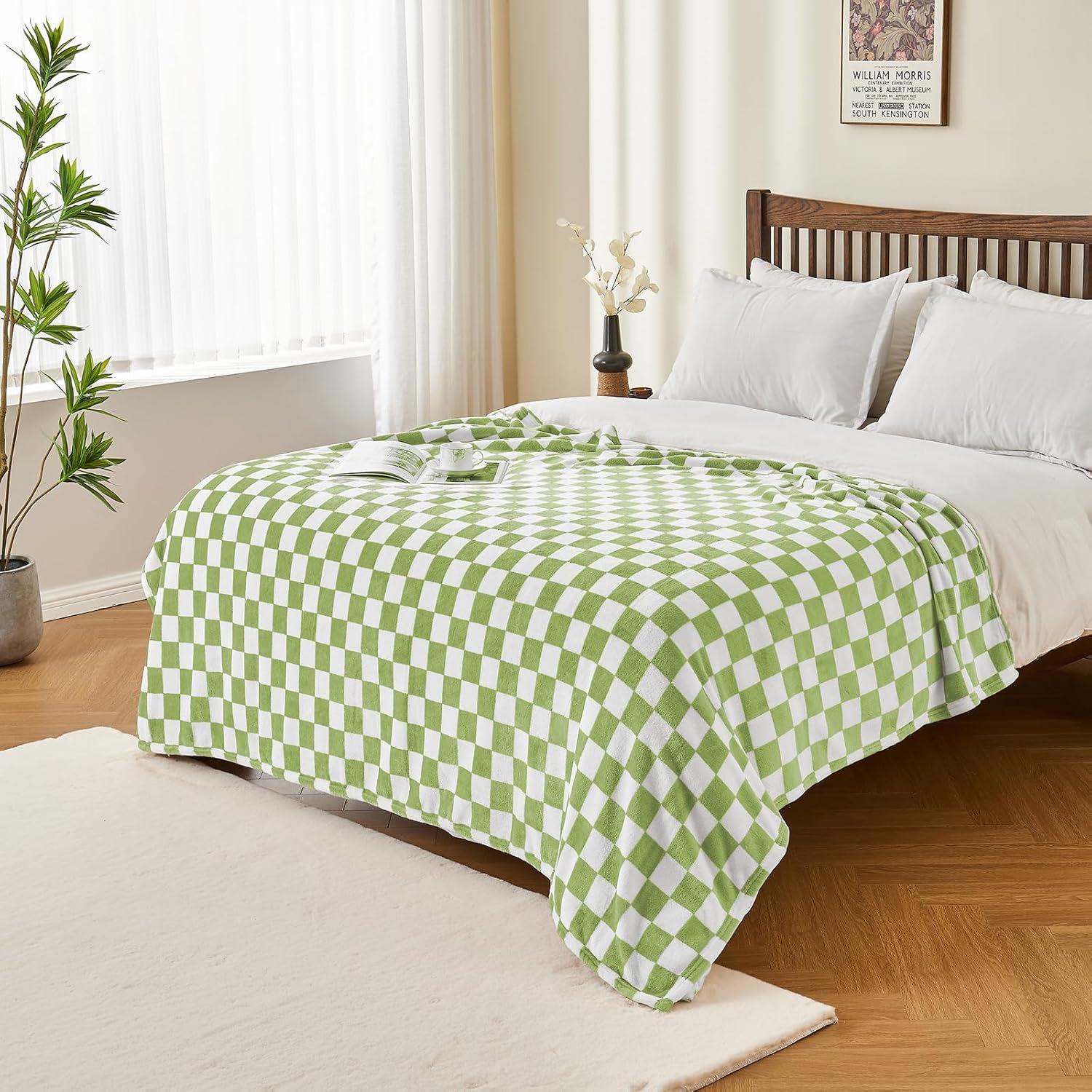 Edenleaf Manta a cuadros verdes, manta de forro polar ultrasuave para sofá, cama y viajes, mantas verdes de lujo para todas las estaciones (verde,