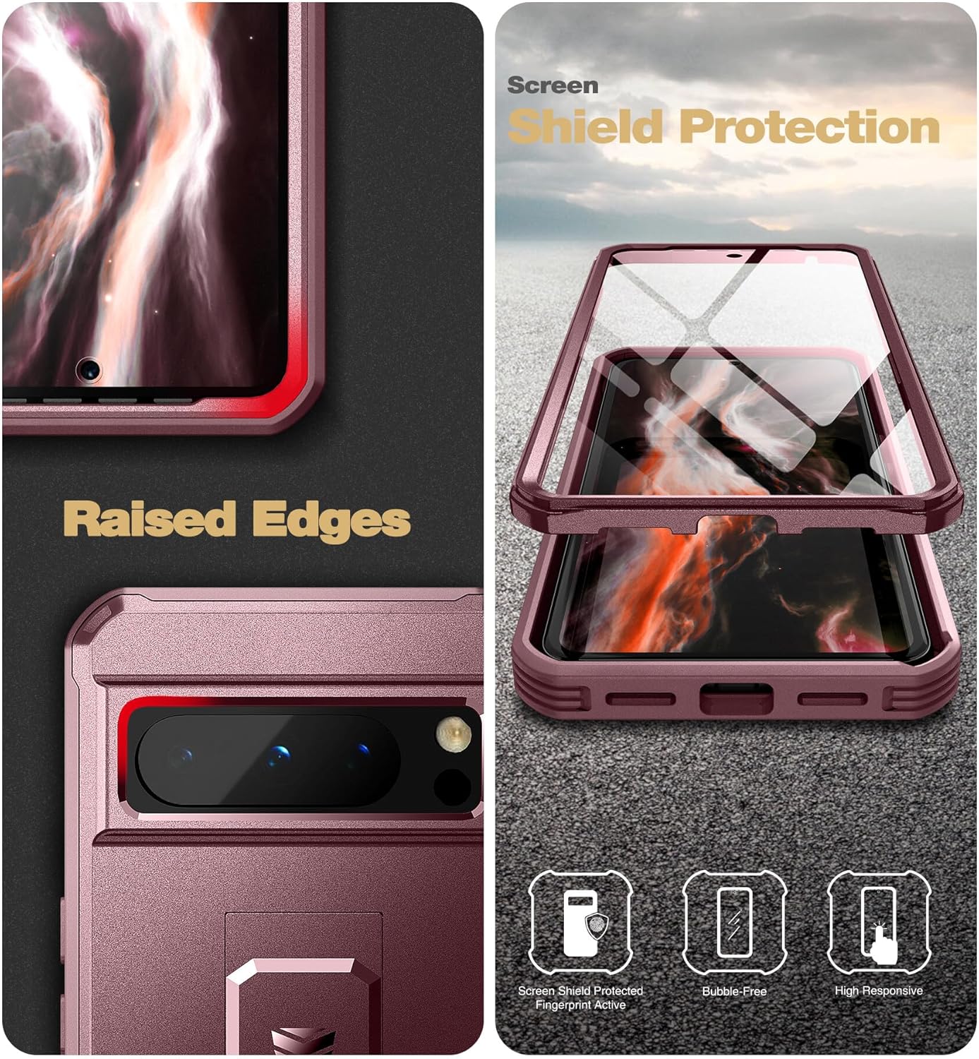 Dexnor Funda de cuerpo completo para Google Pixel 8 Pro, protector de pantalla integrado y soporte, marco frontal extra, protección de grado militar