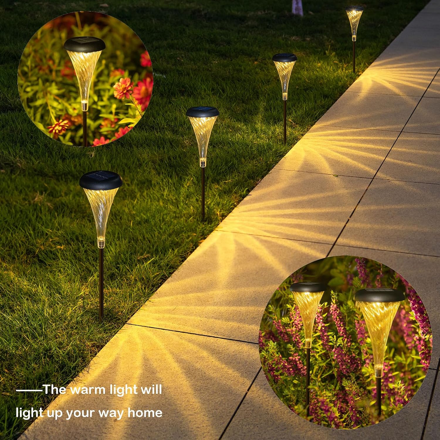 SUNNER THINKEN Luces solares de camino para exteriores, impermeables, luces solares de jardín, paquete de 4 luces solares para paisaje de Navidad,