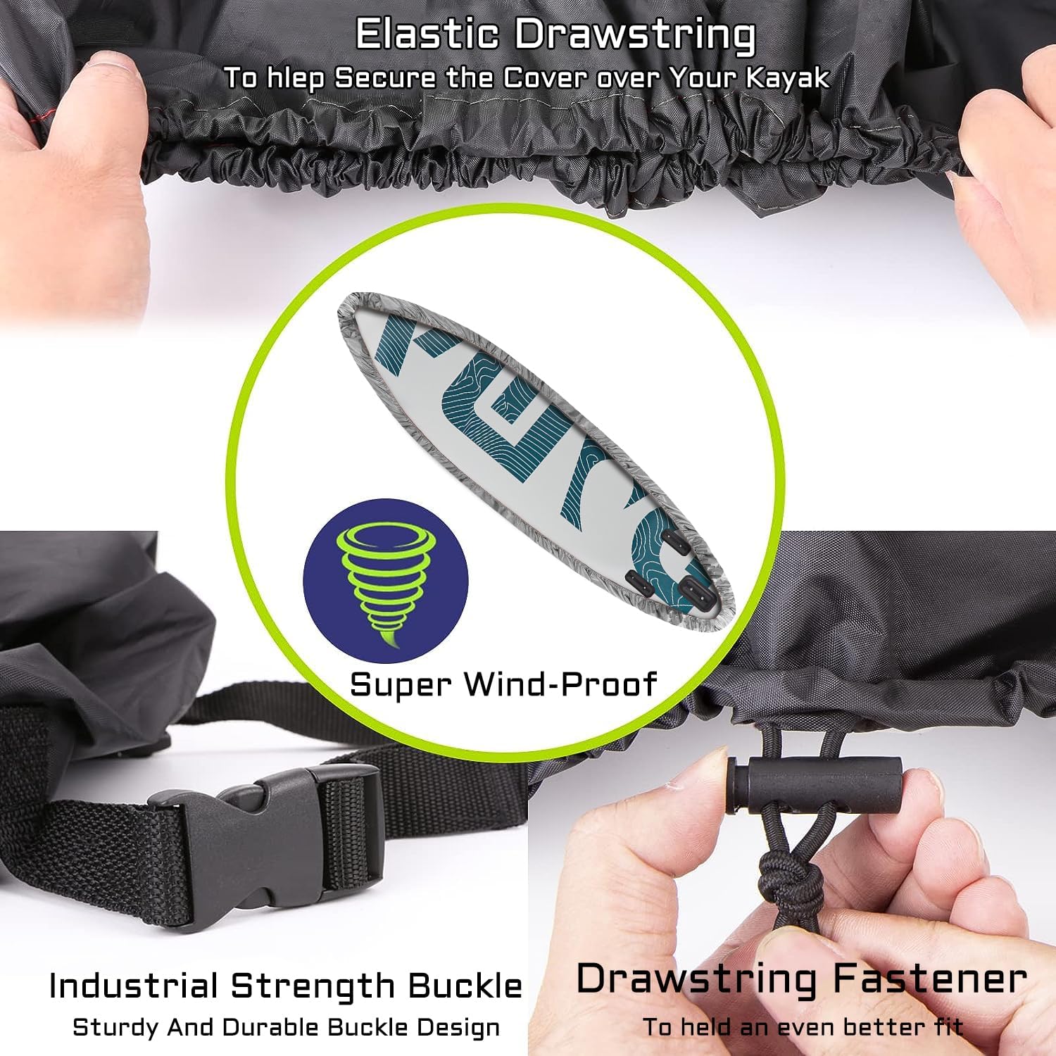 Funda impermeable para kayak (16.8-18 pies), resistente a los rayos UV y al polvo, cubierta gruesa para canoa marina con soporte para remo para