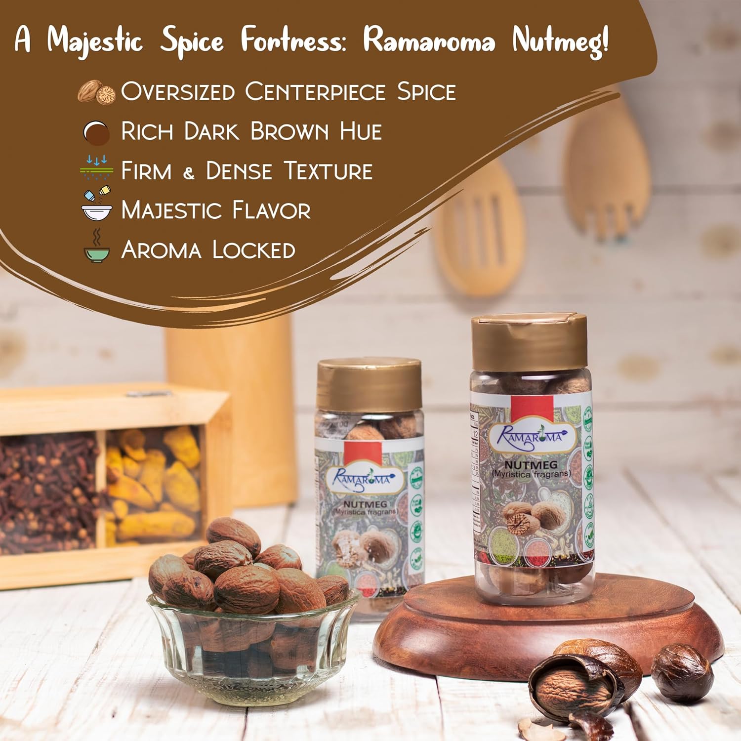 Ramaroma Nuez moscada entera, 3.5 oz (100 g) Todo natural  Vegano  Apto para gluten  Sin OMG  Nuez moscada orgánica entera  Especias indias