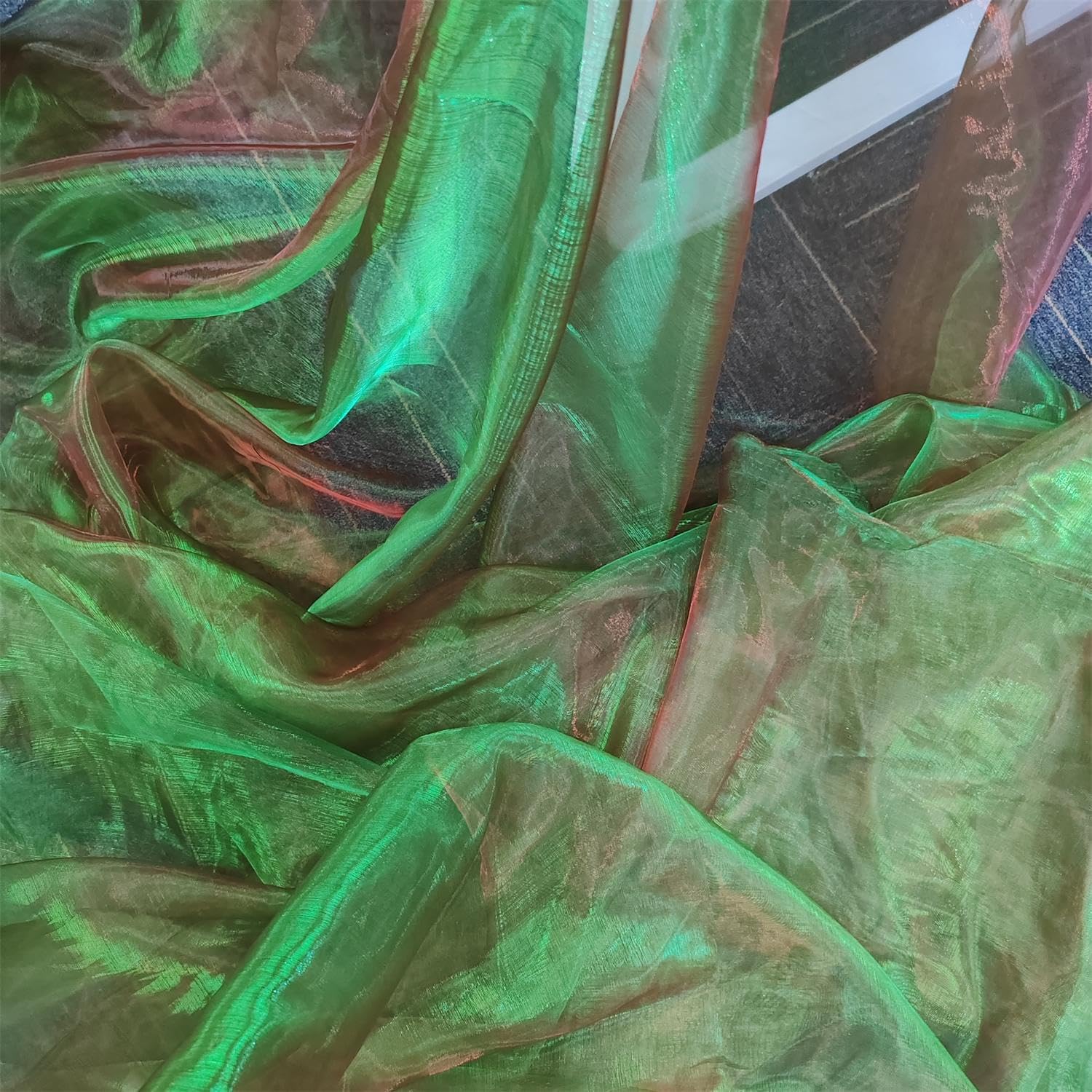 Tela de organza transparente ligera de dos tonos, gasa holográfica iridiscente, tela de tul de encaje oganza para vestido, fiesta, fondo brillante,