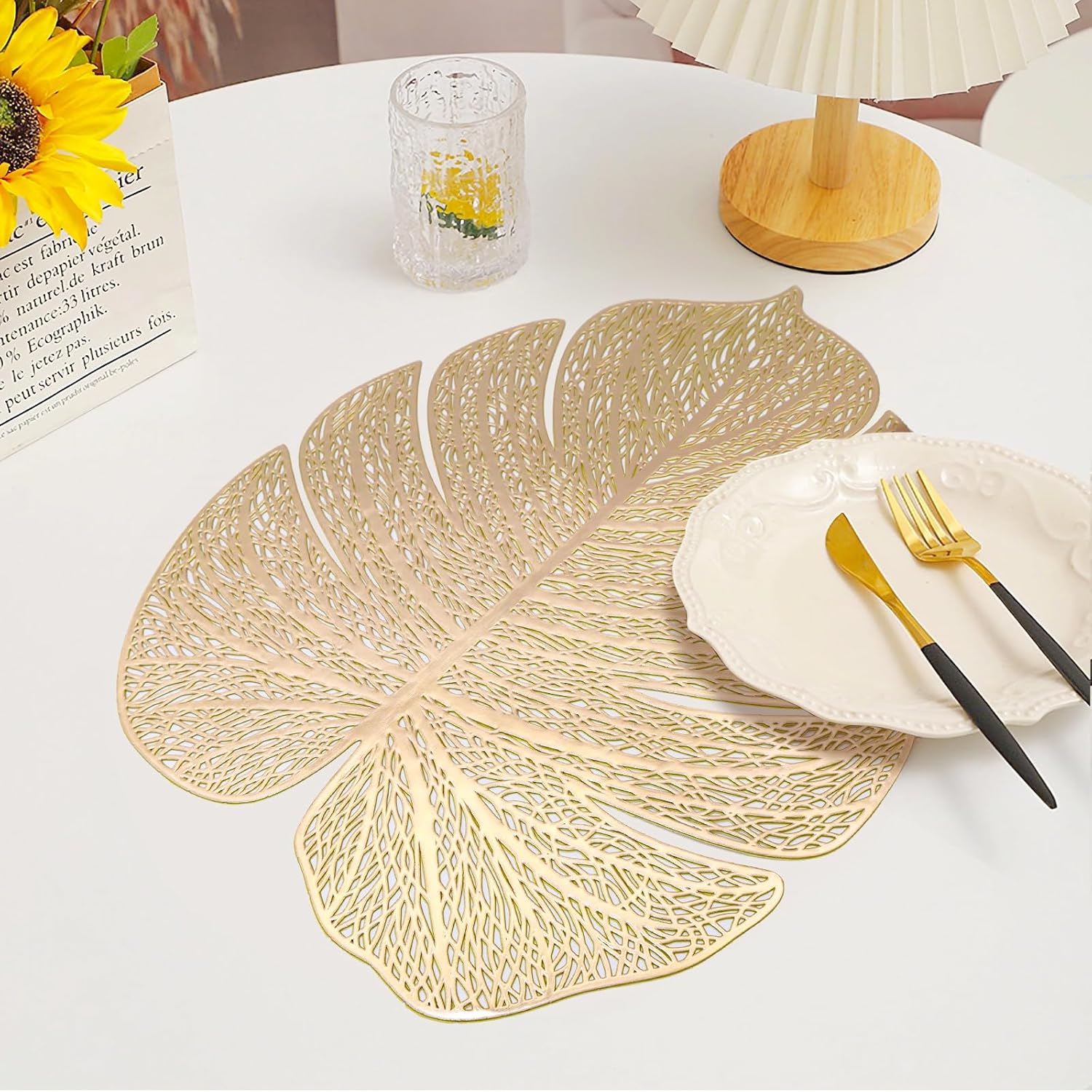 Juego de 6 manteles individuales de vinilo con hojas tropicales, manteles individuales para mesa de cocina, mesa de comedor, vacaciones, boda,