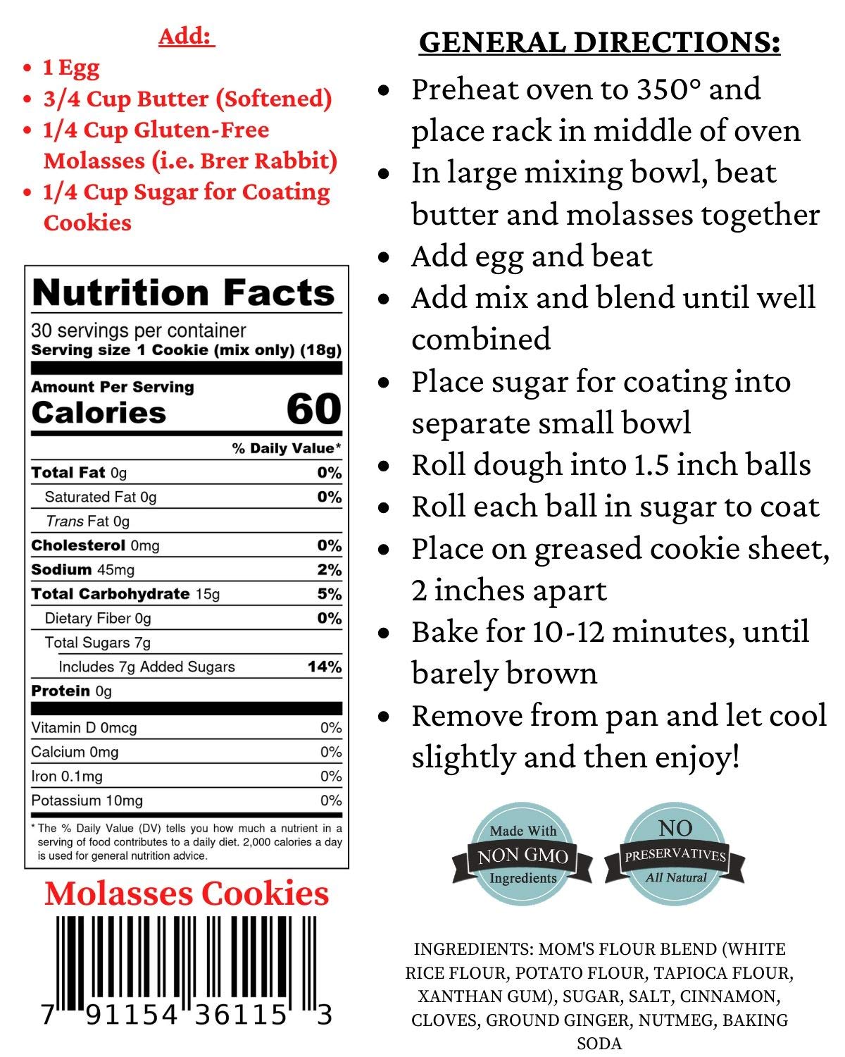 Mom’s Place Gluten-Free Mezcla de galletas de melaza suave